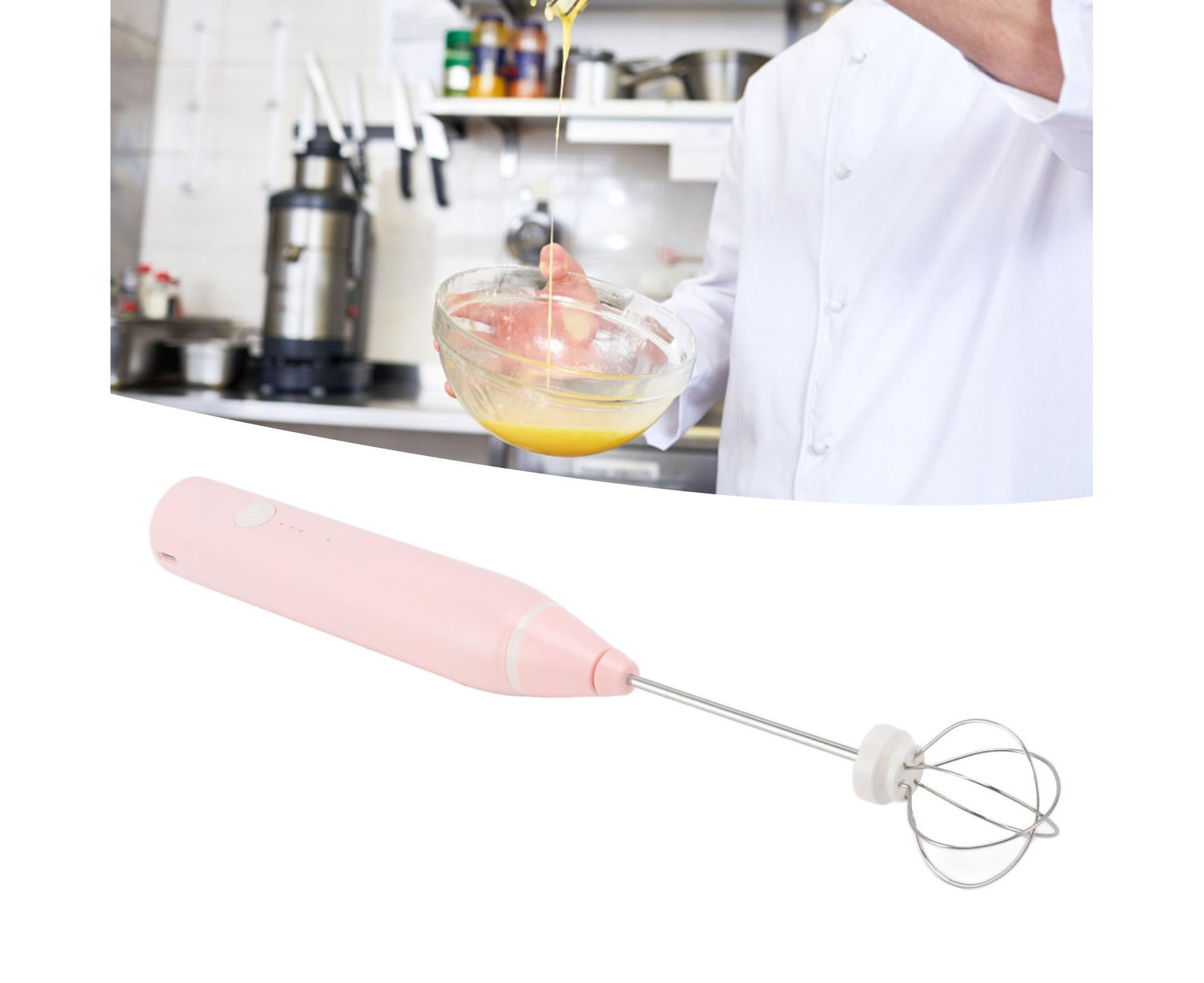 Mini Electric Stirrer, Cordless Multifunctional Eggbeater with 2 Heads for Home Coffee & Drinks, Pink - Image 3