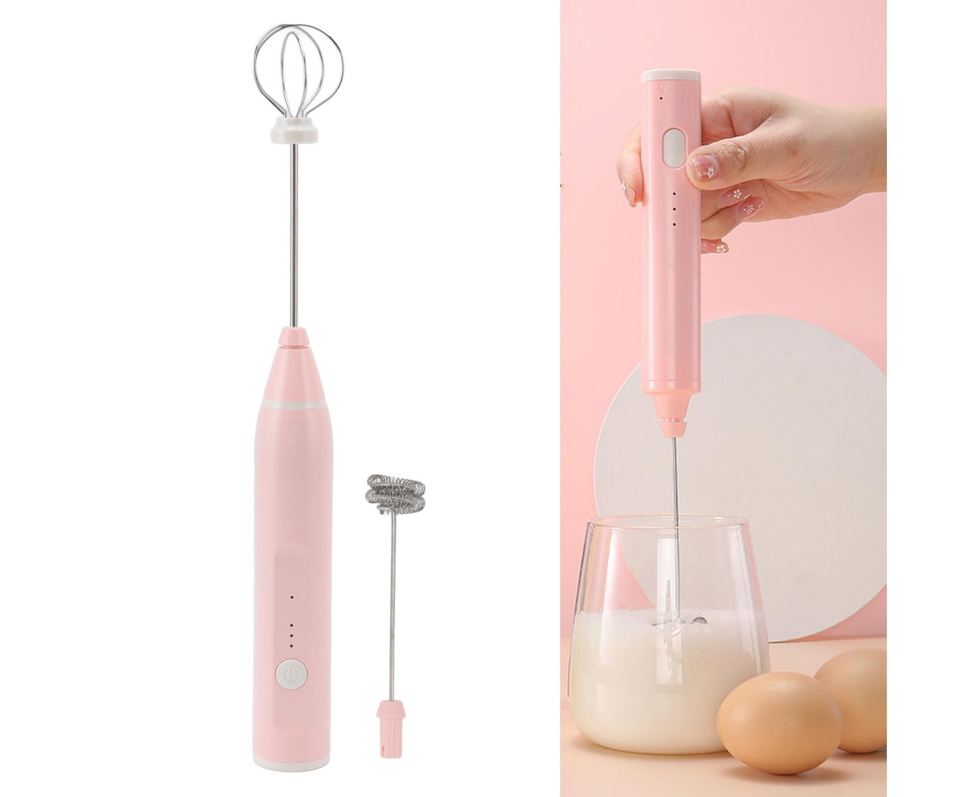 Mini Electric Stirrer, Cordless Multifunctional Eggbeater with 2 Heads for Home Coffee & Drinks, Pink - Image 4