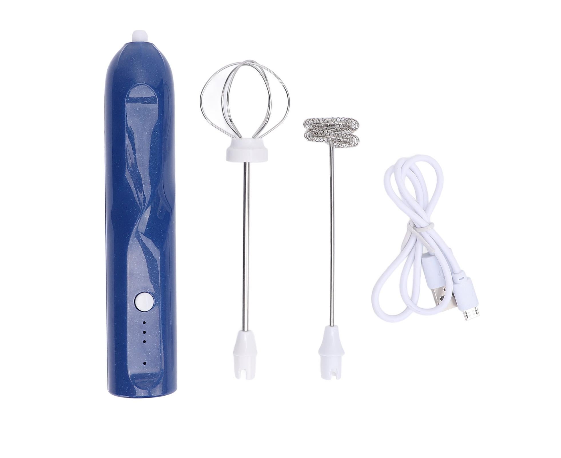 Rechargeable Milk Frother, Handheld Wand with 2 Whisk Attachments, Electric Drink Mixer & Foamer for Coffee & Egg, Blue - Image 1