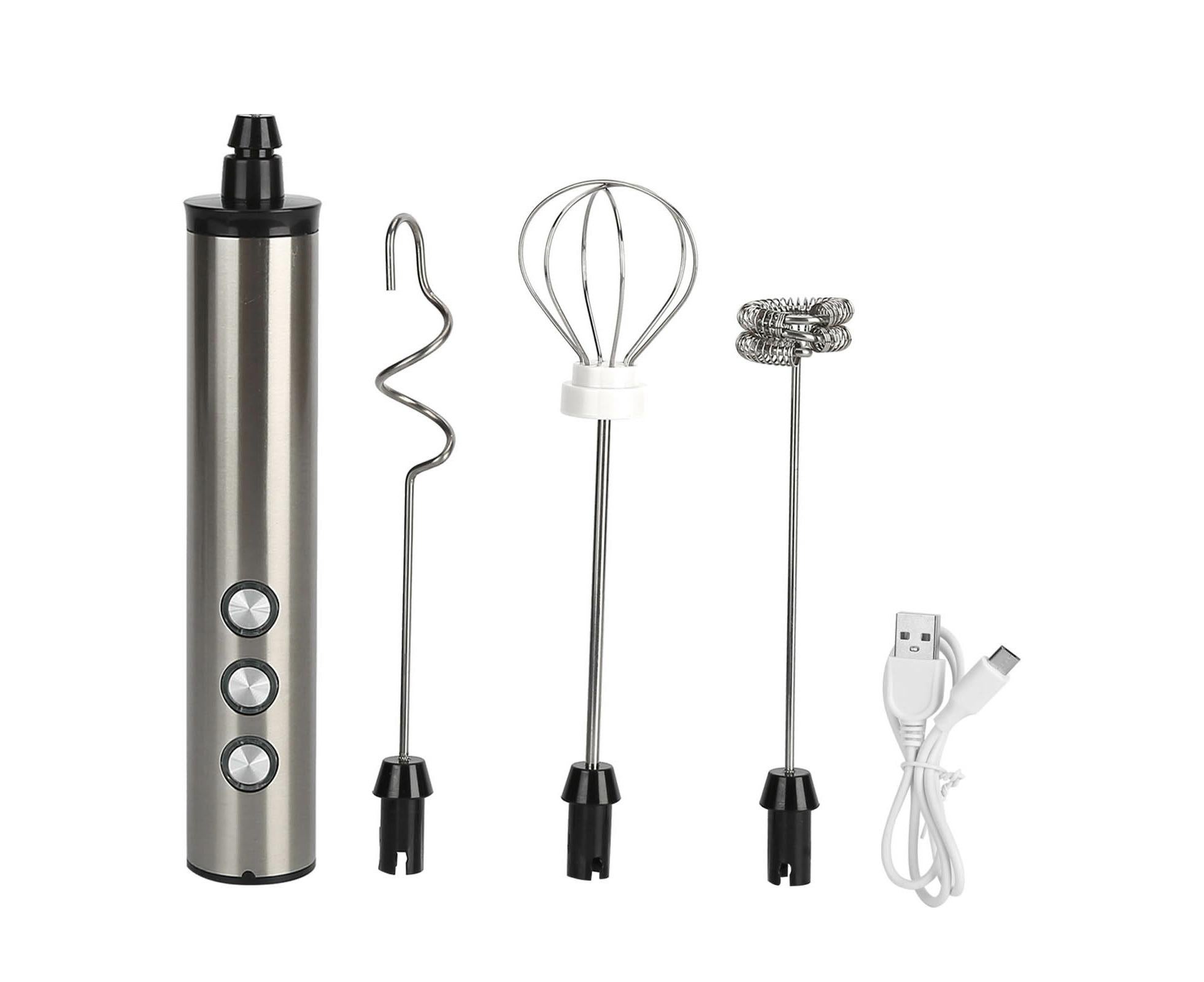 Stainless Steel Milk Frother, USB Charging, Handheld Electric Egg Beater for Home Kitchen - Image 1