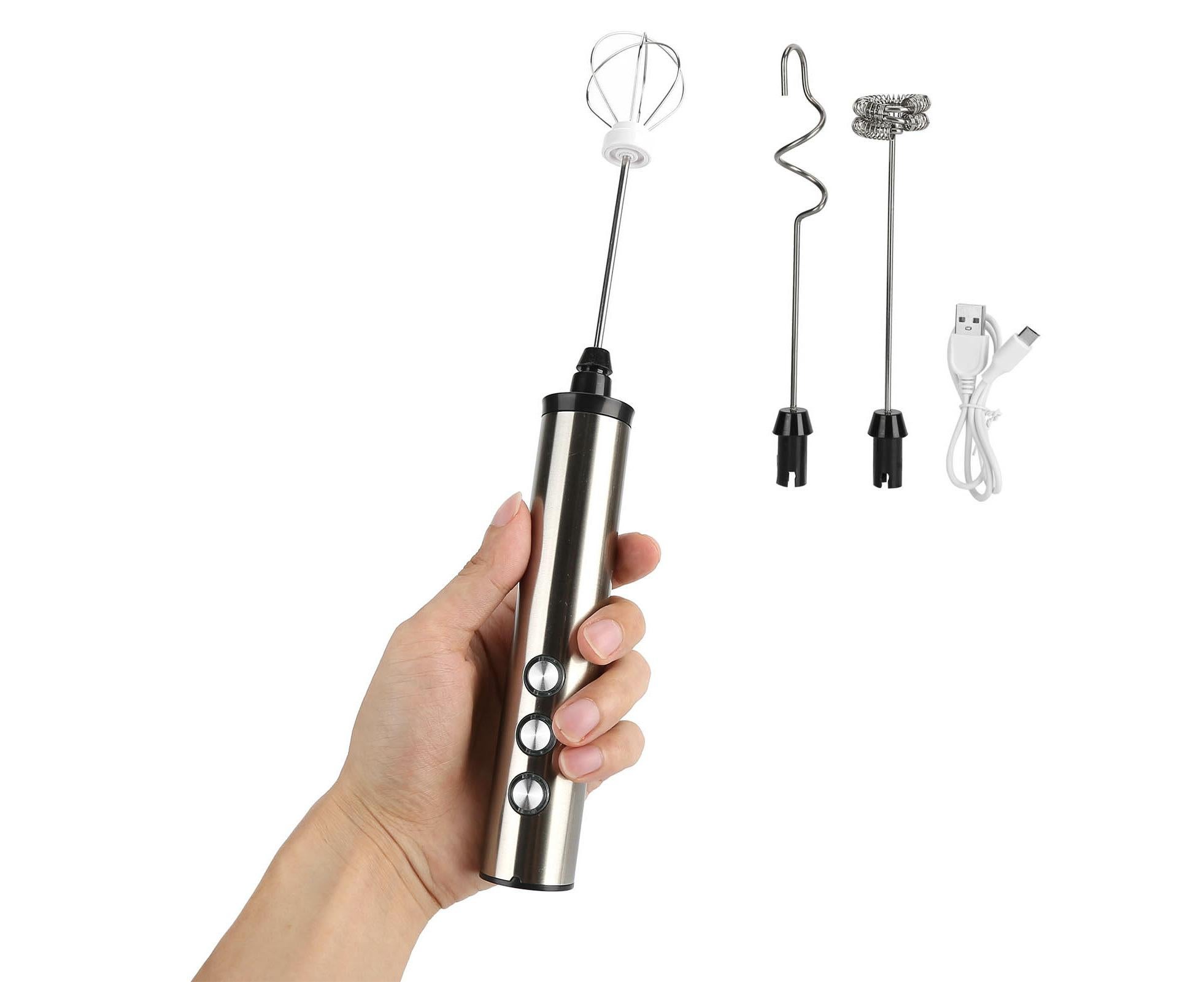 Stainless Steel Milk Frother, USB Charging, Handheld Electric Egg Beater for Home Kitchen - Image 2