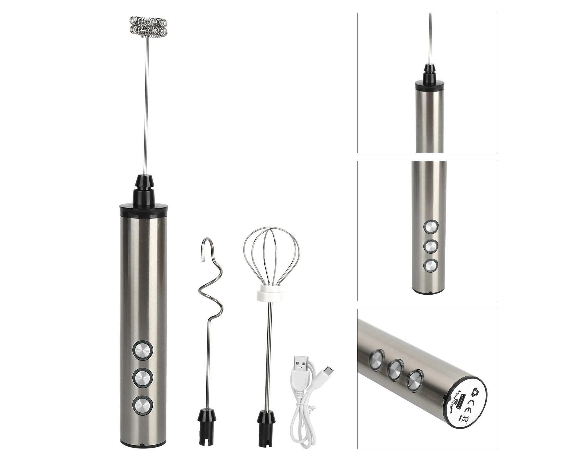 Stainless Steel Milk Frother, USB Charging, Handheld Electric Egg Beater for Home Kitchen - Image 4