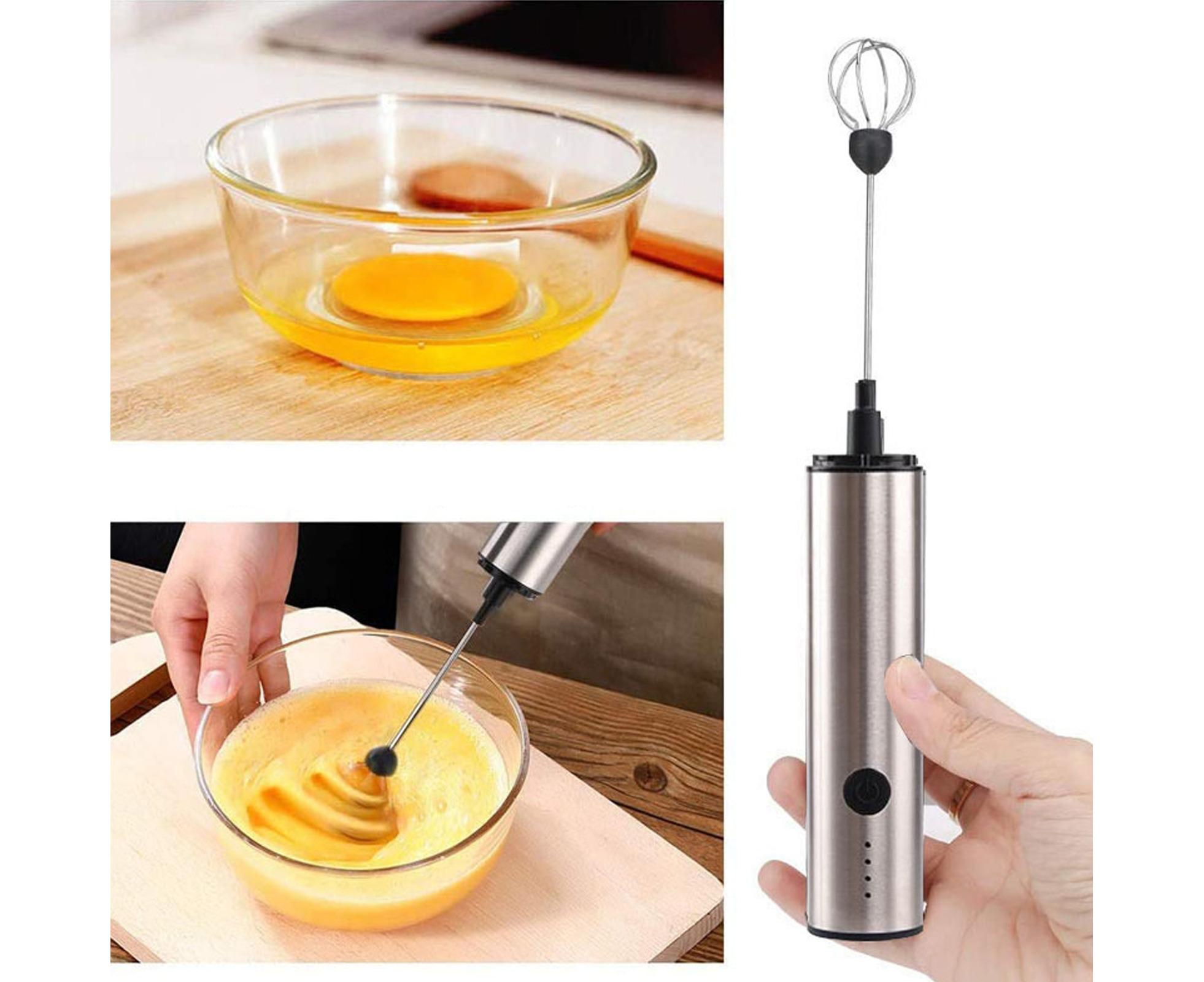 Stainless Steel Electric Milk Frother, Handheld Egg Beater, USB Charging, Mini Mixer - Image 4