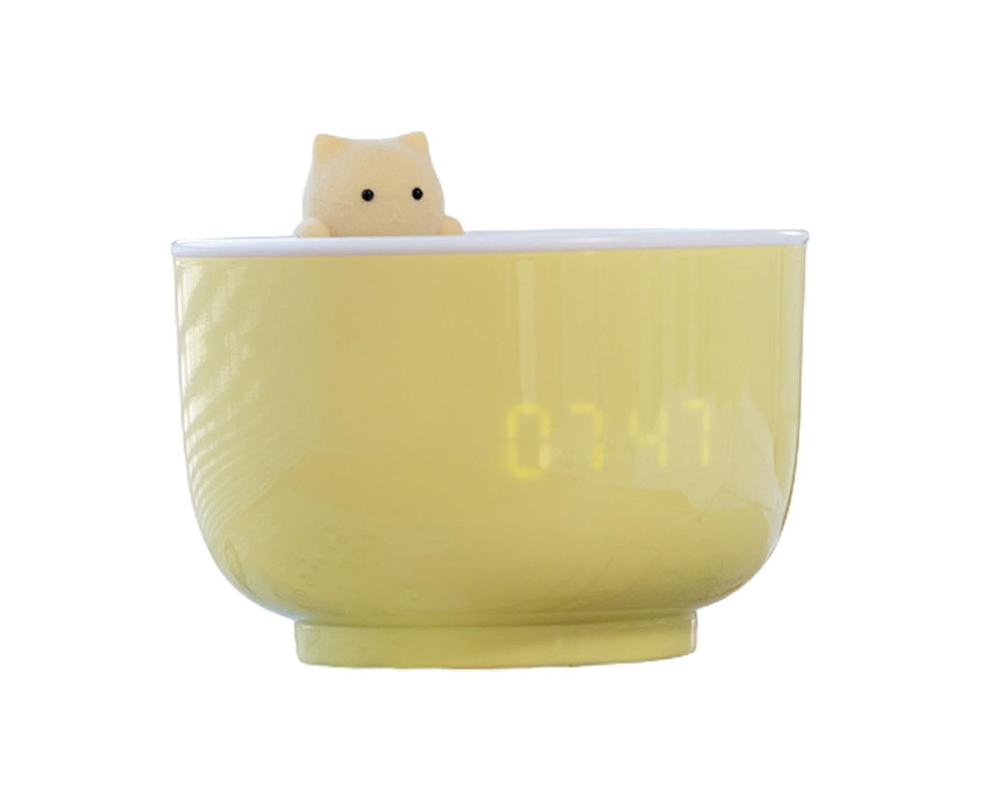 Alarm Clocks USB Powered Cats Teacup ABS LED Night Light Digital Clock for Desk - Yellow - Image 1