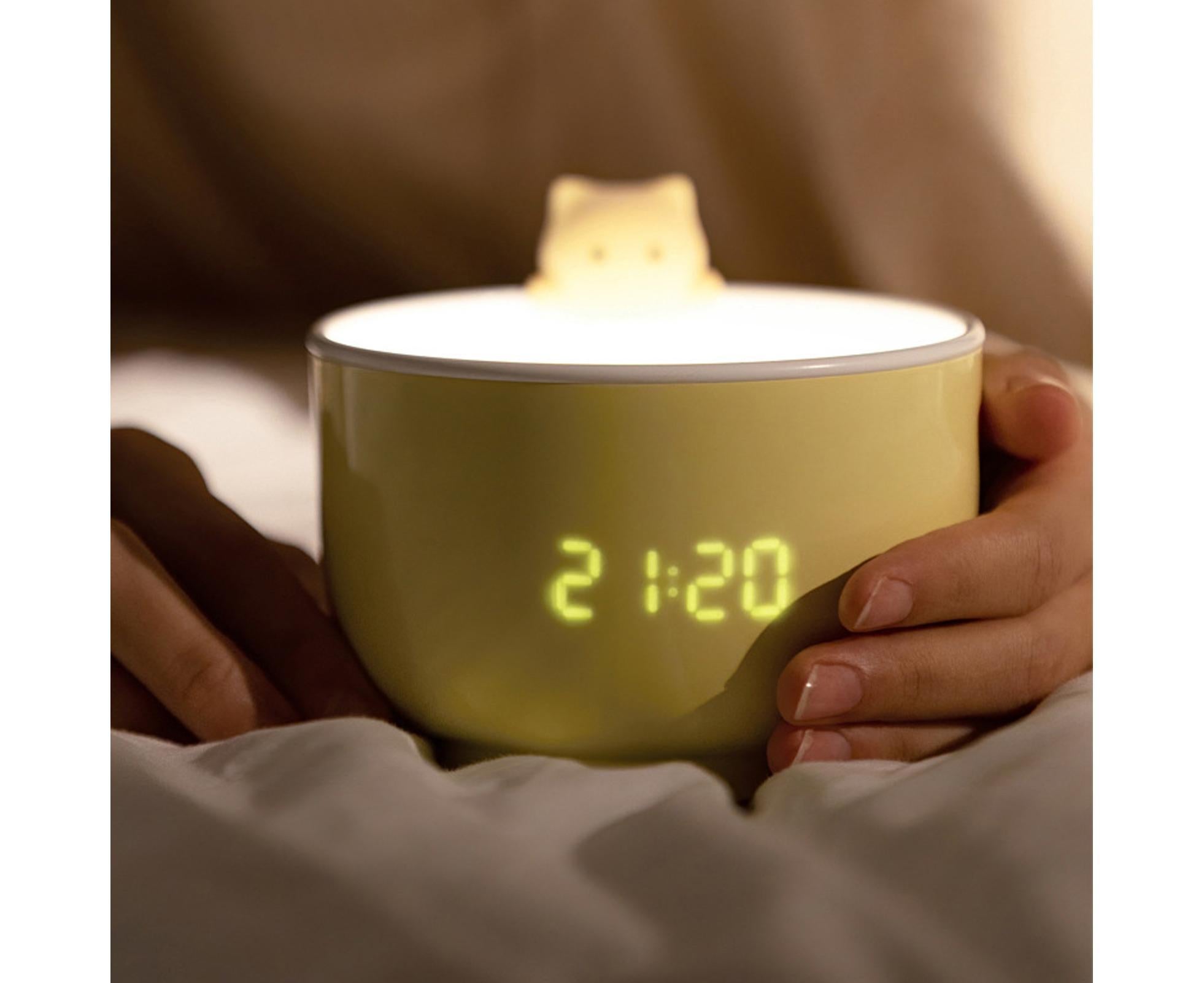 Alarm Clocks USB Powered Cats Teacup ABS LED Night Light Digital Clock for Desk - Yellow - Image 5