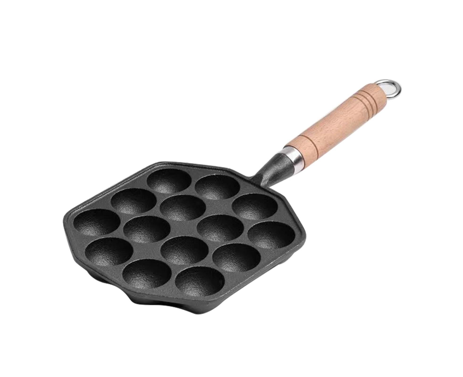 14-Hole Takoyaki Pan, Non-Stick Cast Iron Octopus Meatball Mold, Detachable Handle - Image 1