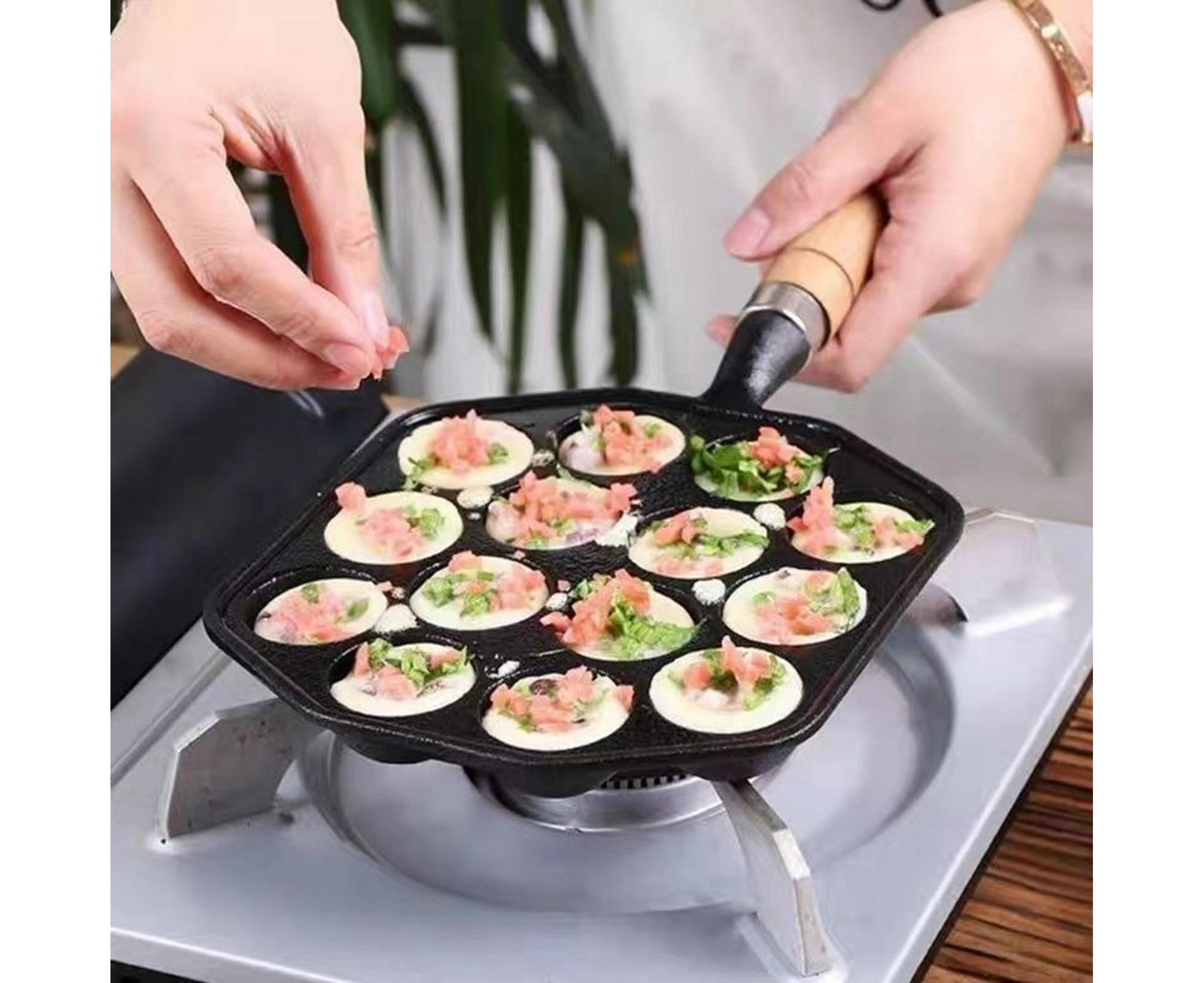 14-Hole Takoyaki Pan, Non-Stick Cast Iron Octopus Meatball Mold, Detachable Handle - Image 3