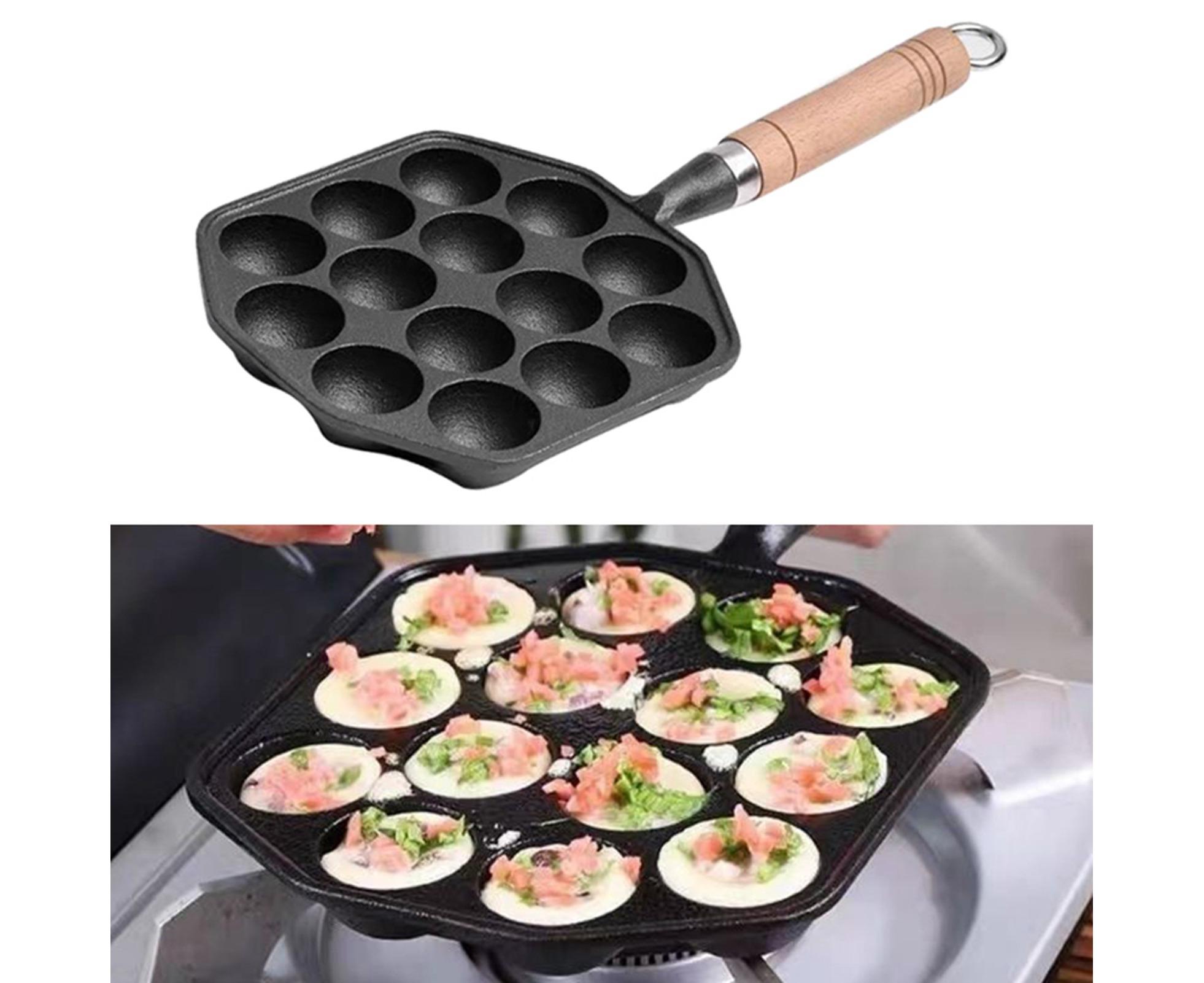 14-Hole Takoyaki Pan, Non-Stick Cast Iron Octopus Meatball Mold, Detachable Handle - Image 4