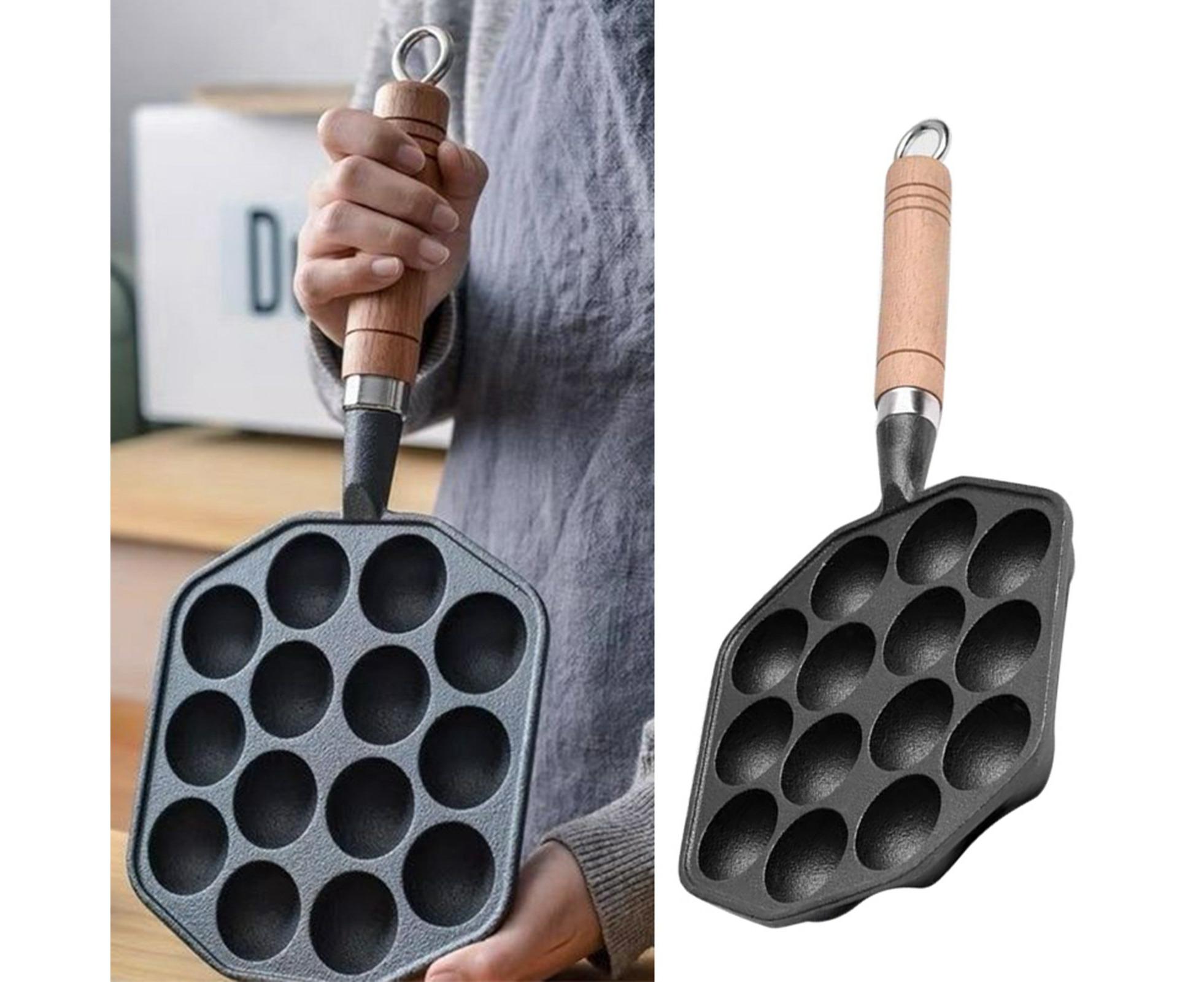 14-Hole Takoyaki Pan, Non-Stick Cast Iron Octopus Meatball Mold, Detachable Handle - Image 5