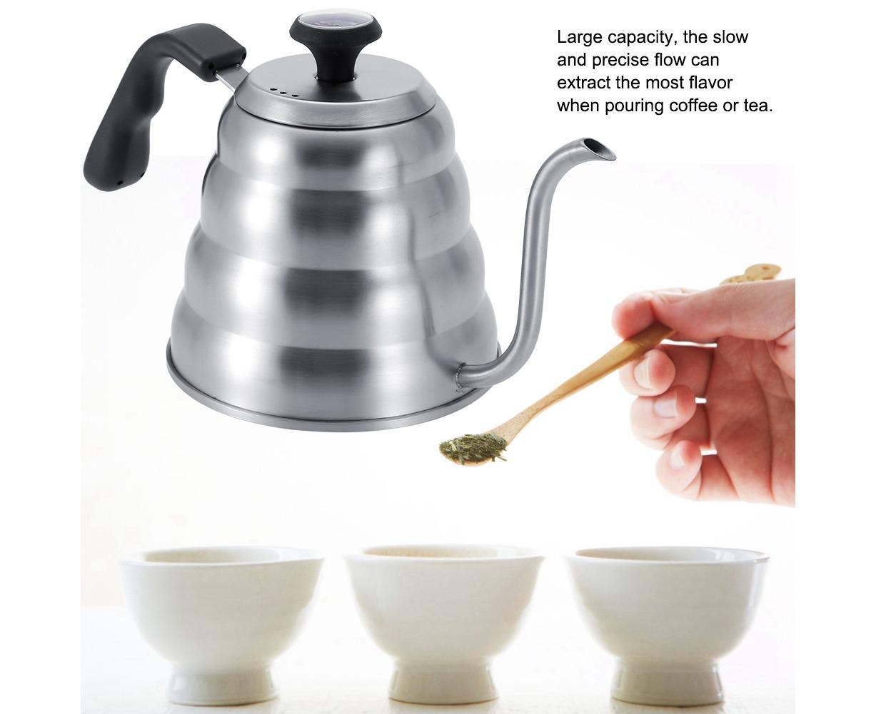 Stainless Steel Coffee Tea Pot, Drip Kettle with Gooseneck & Built-in Thermometer, 1.2L - Image 7