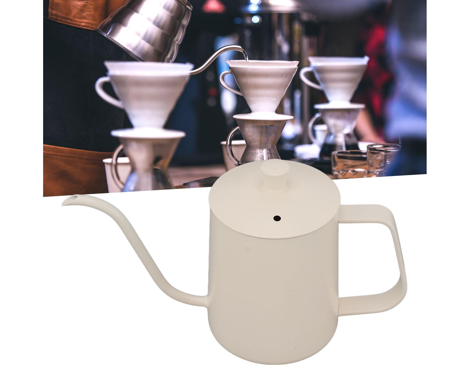 Small Pour Over Coffee Kettle, Stainless Steel, Precisely Controlled Gooseneck Spout, White, 600ml - Image 8