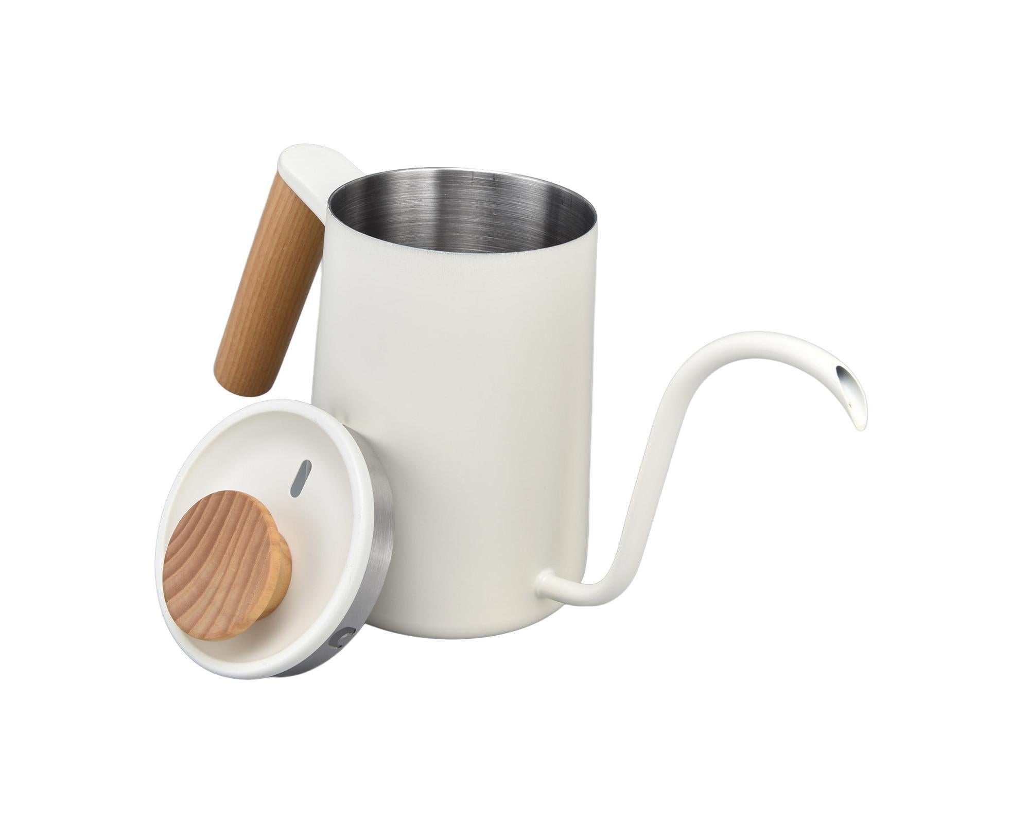 Stainless Steel Drip Coffee Pot, Long Gooseneck Spout Kettle, Tea Matte White, 600ml - Image 2