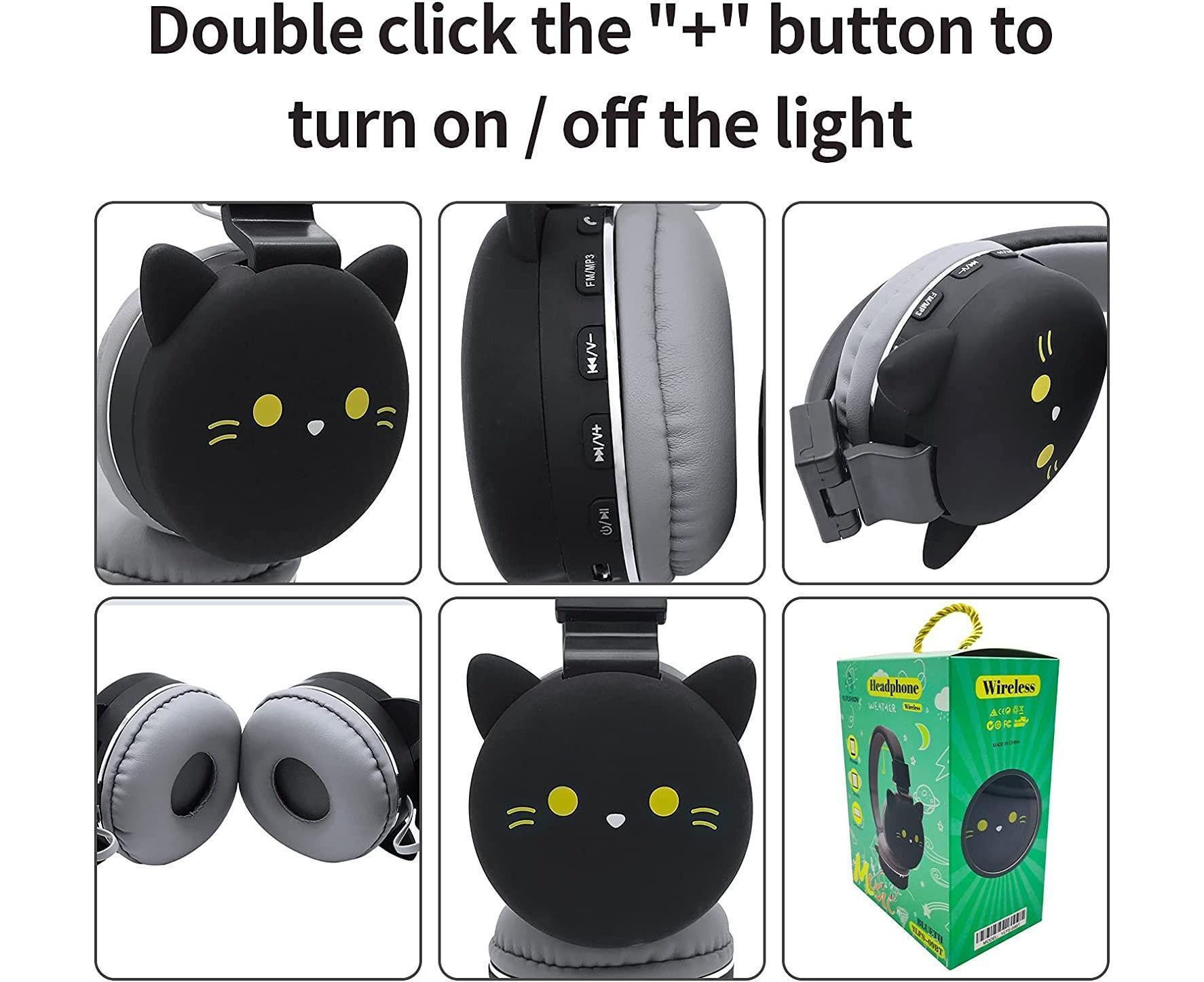 Cartoon Wireless Headphones - Stereo Sound - Cute Black Cat Headphones for babies - Image 5