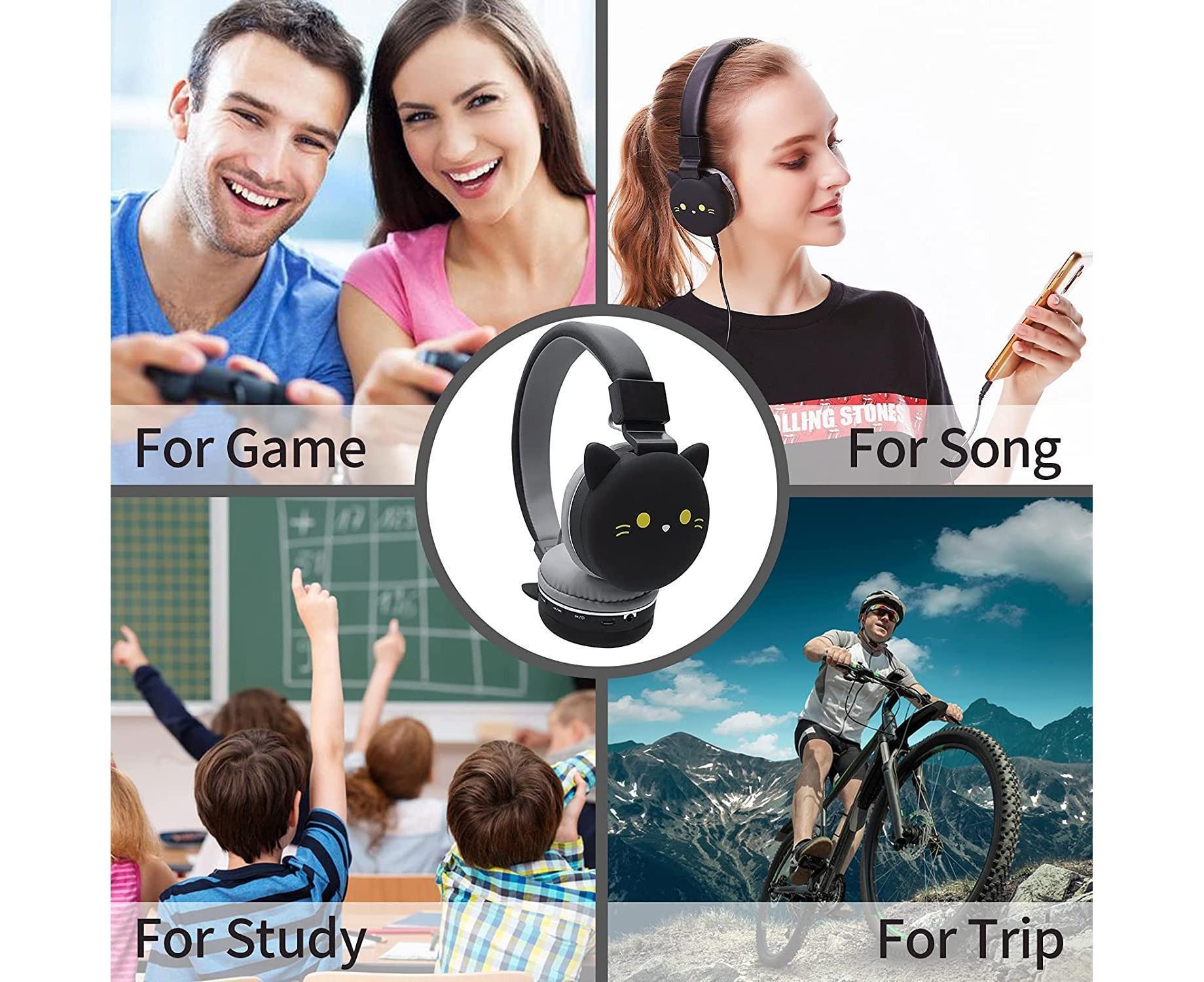 Cartoon Wireless Headphones - Stereo Sound - Cute Black Cat Headphones for babies - Image 6