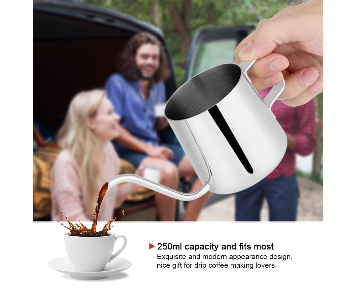 Stainless Steel Drip Coffee Pot, Gooseneck Spout, Tea Tool, Silver, 250ml - Image 2
