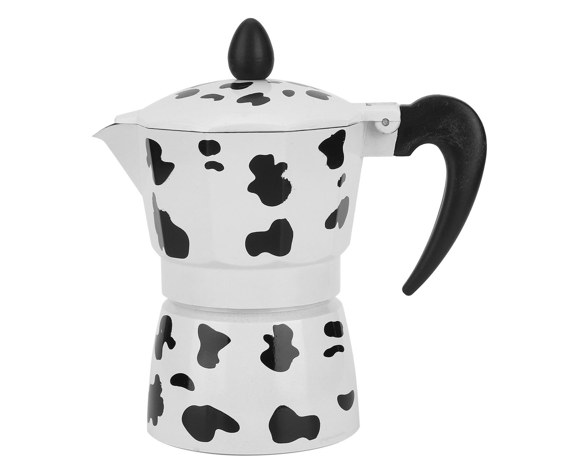 Aluminum Coffee Pot Kettle, Moka Maker for Home Use, Milk Cow Color, 3 Cups, 150ml - Image 1