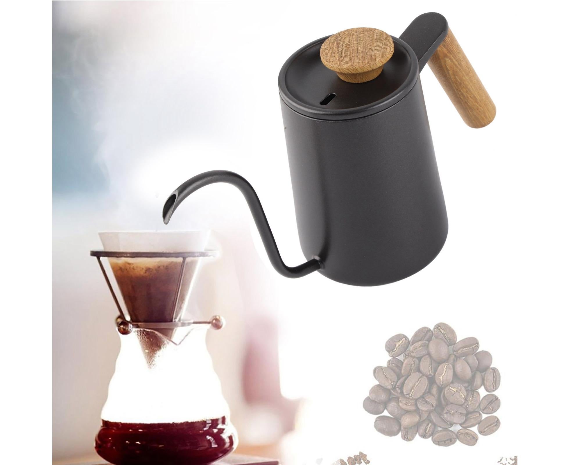 600ml Stainless Steel Drip Coffee Pot, Long Gooseneck Spout Kettle, Black - Image 2