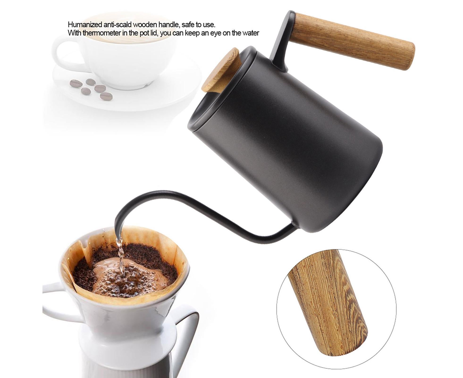 600ml Stainless Steel Drip Coffee Pot, Long Gooseneck Spout Kettle, Black - Image 5