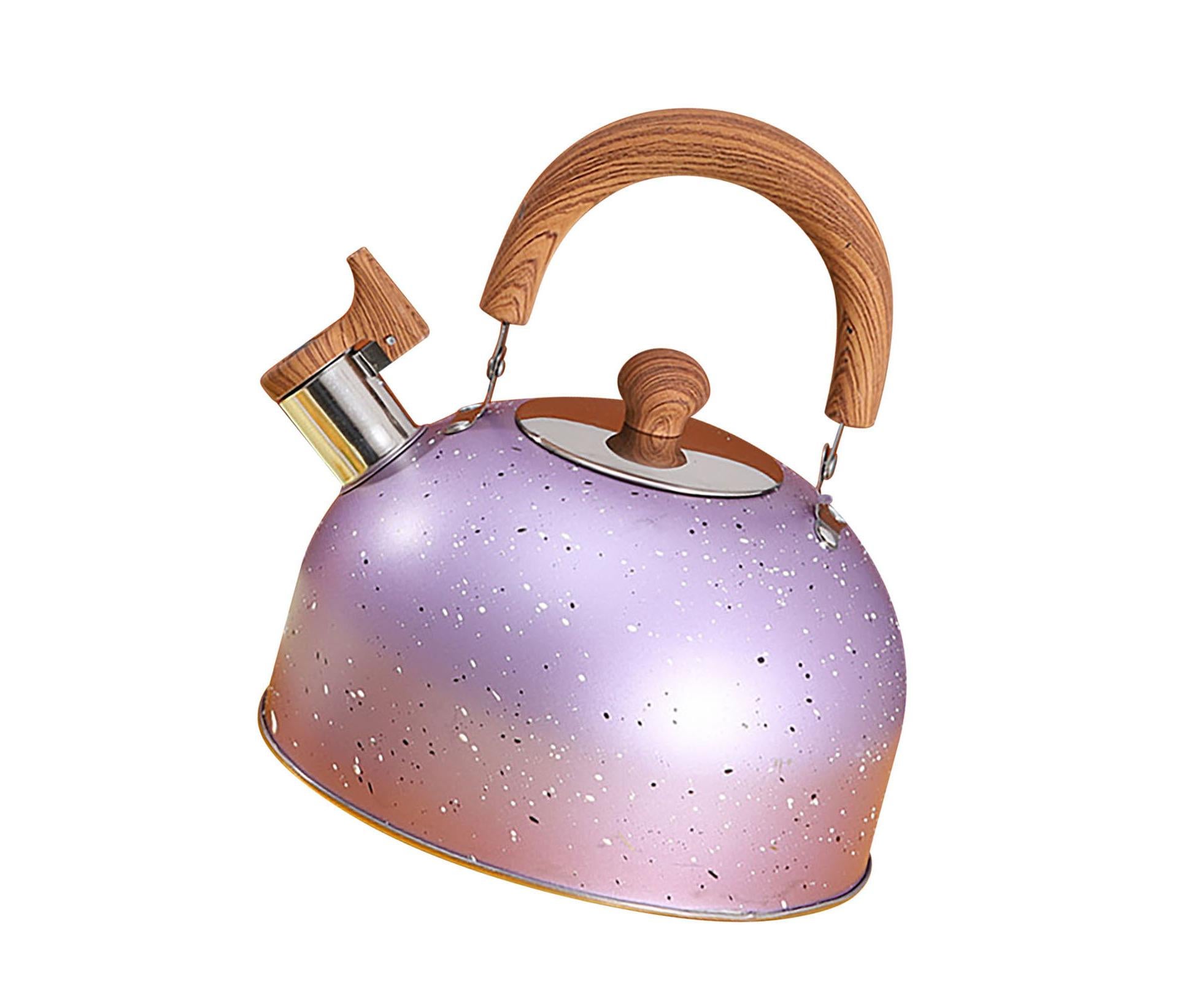 Water Kettle, Stainless Steel Whistle Kettle, Large Capacity Flat Bottom for Gas Induction, 2L, Purple - Image 1