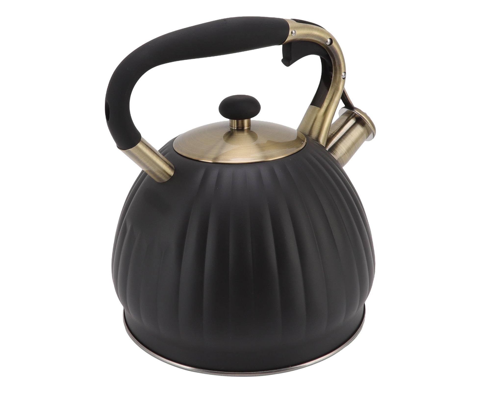 3.5L Whistling Tea Kettle, Stainless Steel Pumpkin Shape Tea Pot, Stovetop Teapot, Black - Image 2