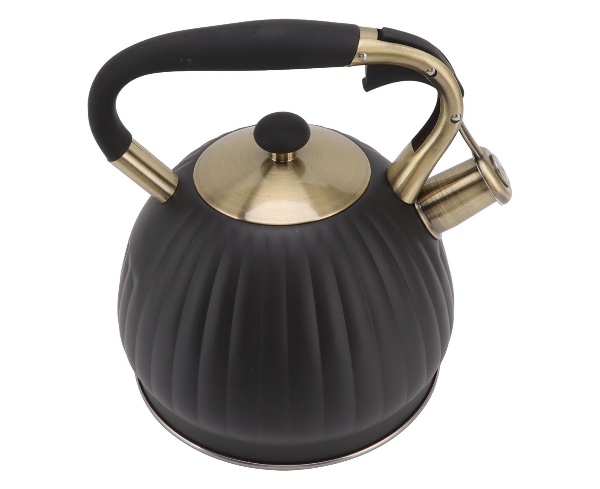 3.5L Whistling Tea Kettle, Stainless Steel Pumpkin Shape Tea Pot, Stovetop Teapot, Black - Image 3