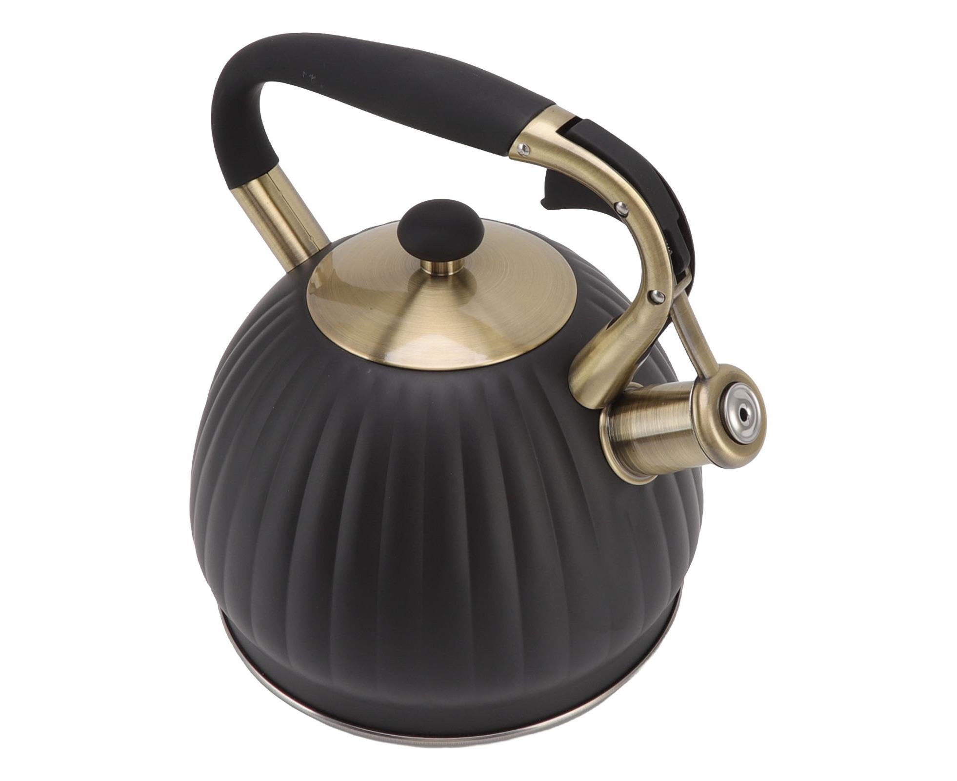 3.5L Whistling Tea Kettle, Stainless Steel Pumpkin Shape Tea Pot, Stovetop Teapot, Black - Image 4
