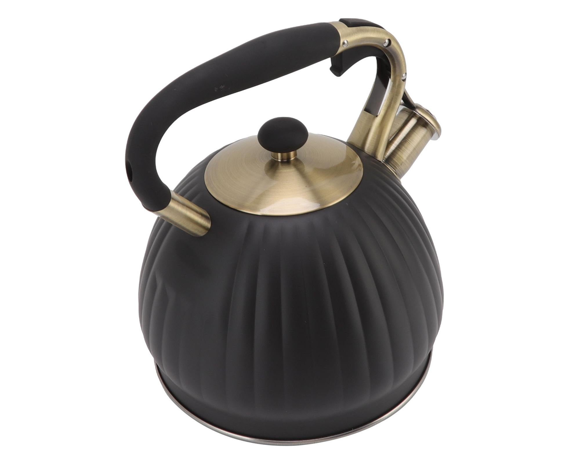 3.5L Whistling Tea Kettle, Stainless Steel Pumpkin Shape Tea Pot, Stovetop Teapot, Black - Image 5