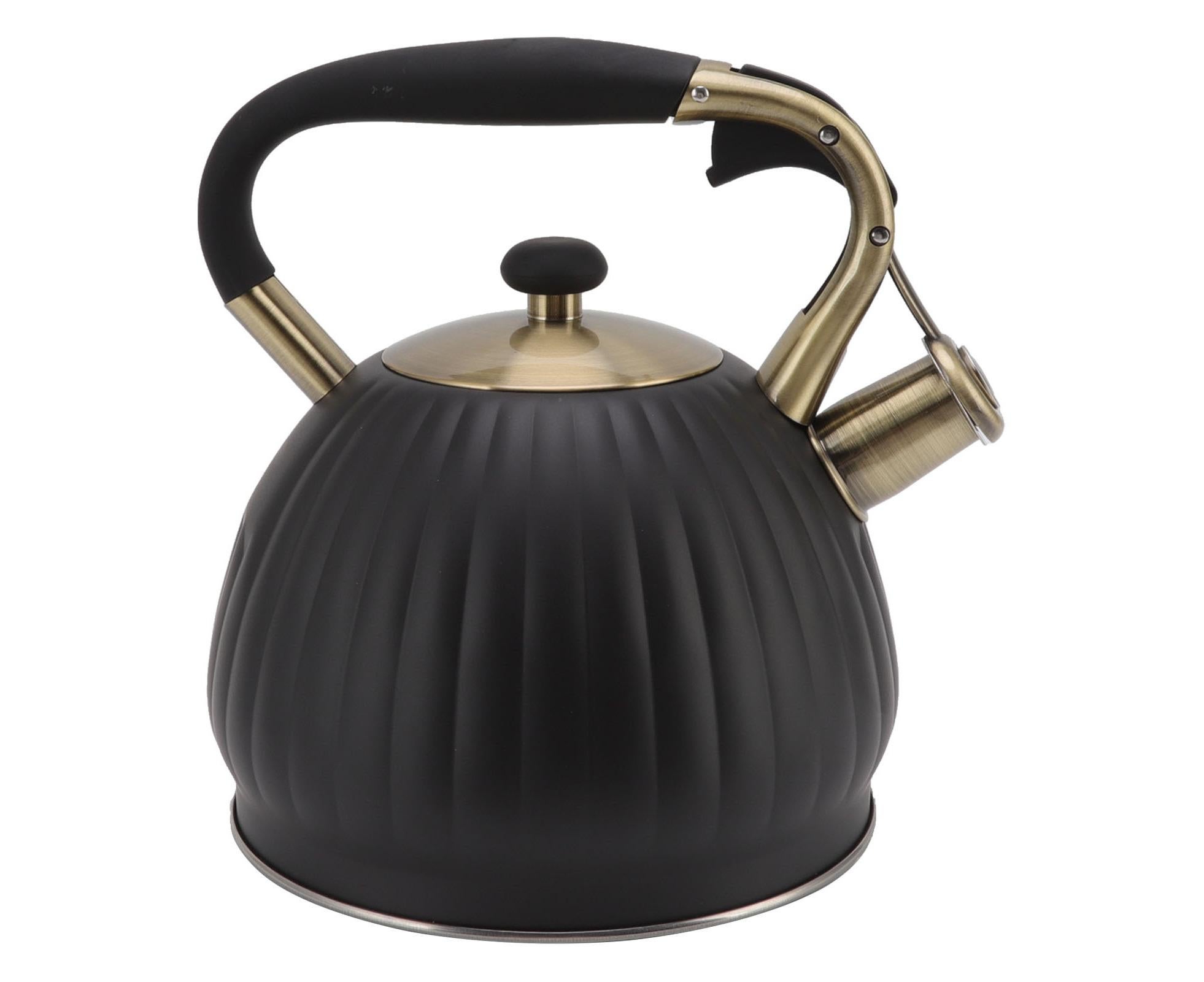 3.5L Whistling Tea Kettle, Stainless Steel Pumpkin Shape Tea Pot, Stovetop Teapot, Black - Image 7