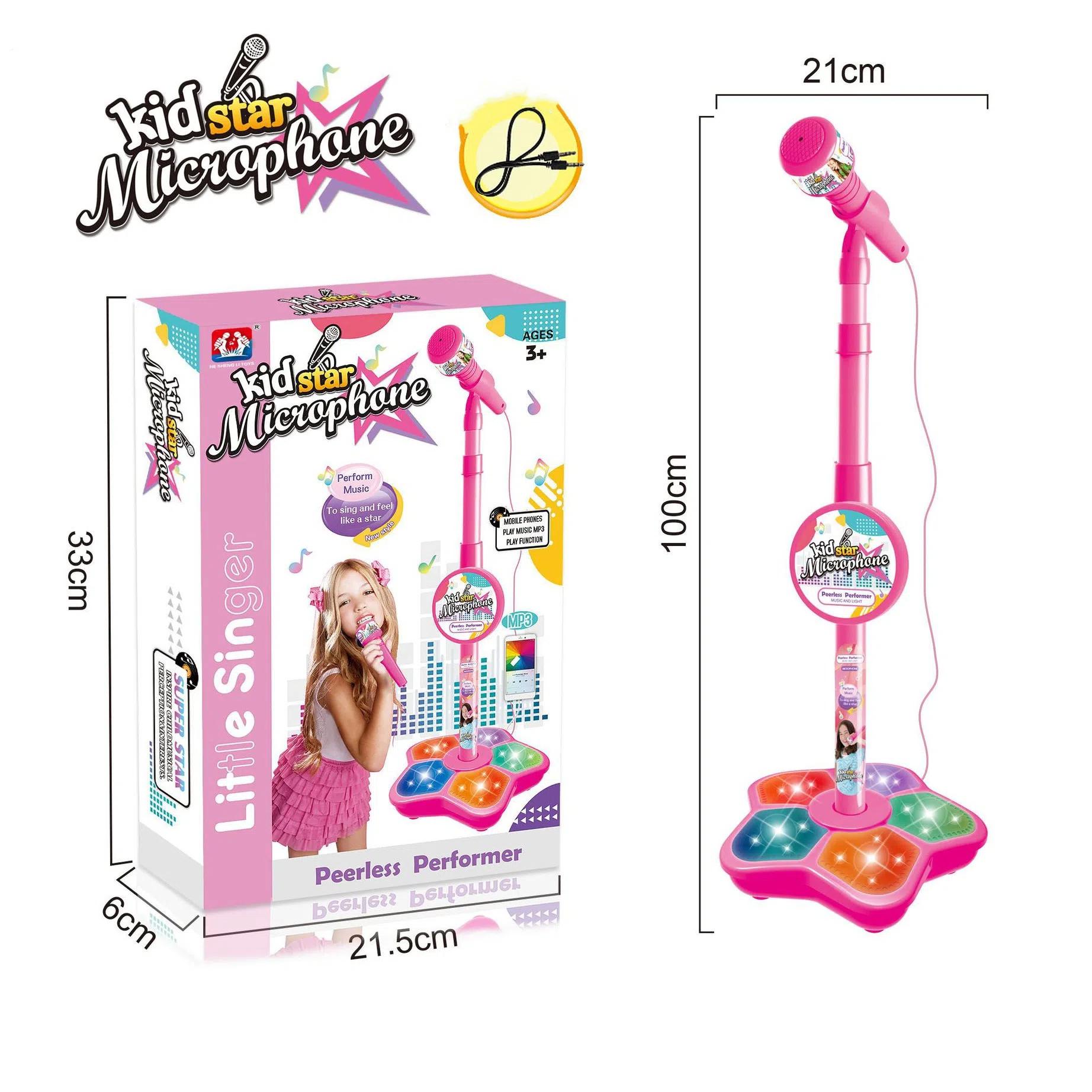 Babies Microphone with Stand, Singing Toys for Girls and Boys with Music and Light, Adjustable Standing Babies Karaoke Machine with Light - Pink - Image 2