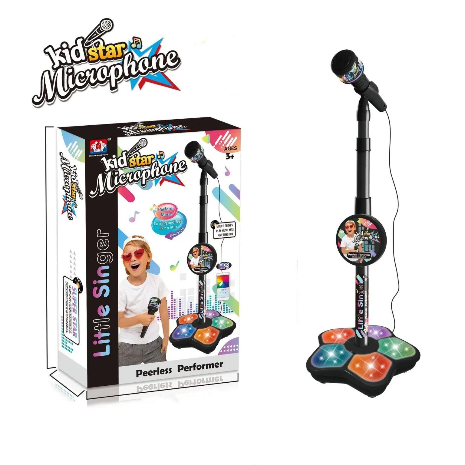 Babies Microphone with Stand, Singing Toys for Girls and Boys with Music and Light, Adjustable Standing Babies Karaoke Machine with Light - Black - Image 1