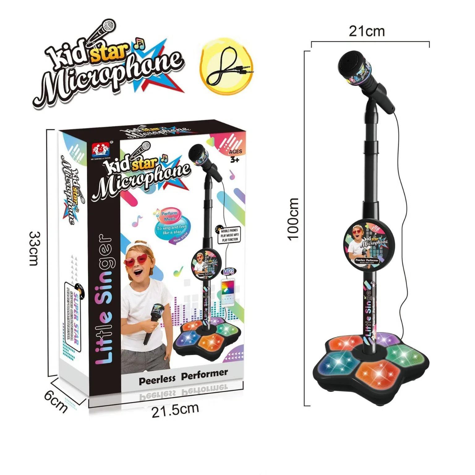 Babies Microphone with Stand, Singing Toys for Girls and Boys with Music and Light, Adjustable Standing Babies Karaoke Machine with Light - Black - Image 2
