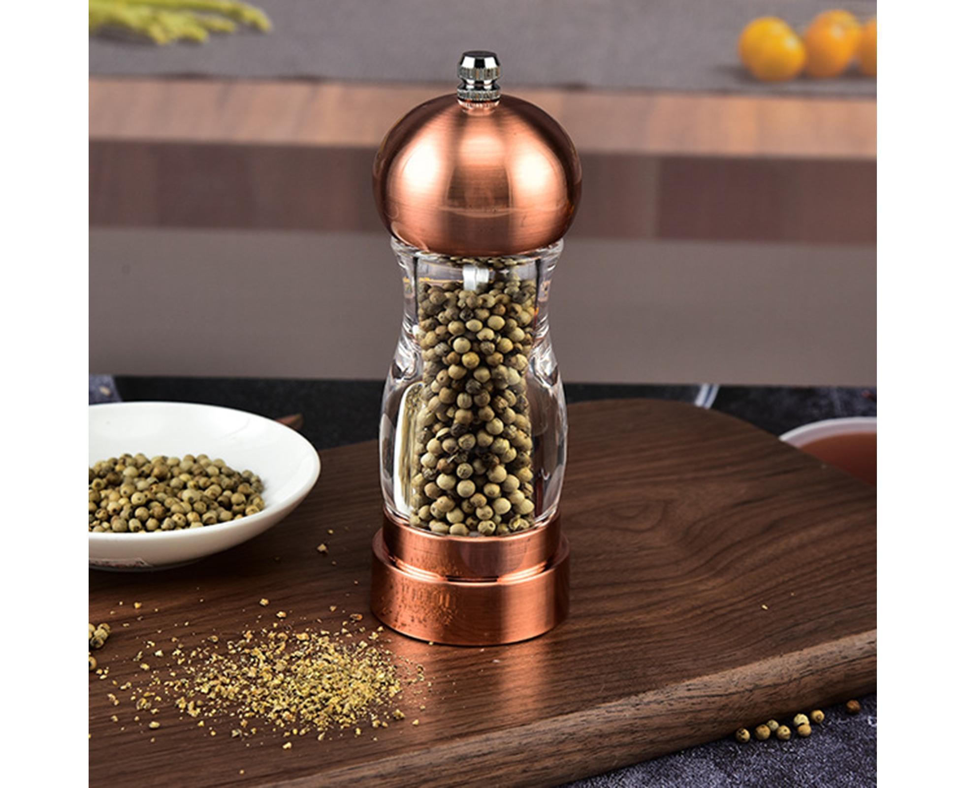 Manual Pepper Mill Multifunctional Acrylic Comfortable Touch Salt Shaker for Kitchen-Golden - Image 3