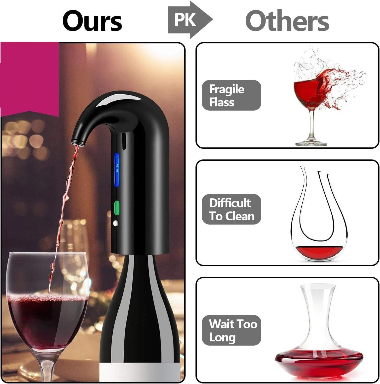 Wine Aerator Electric Wine Decanter One Touch Red - White Wine Accessories Aeration Work with Wine Opener for Beginner Enthusiast - Spout Pourer - Wine Preserver - Black - Image 2