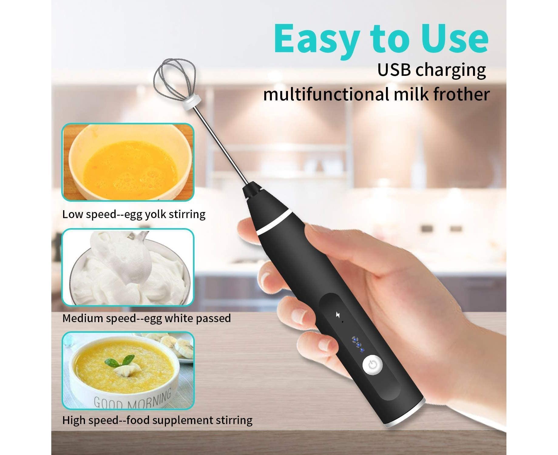 Electric milk frother,USB rechargeable milk frother 2 in 1 Hand-held battery-operated milk frother - Image 2
