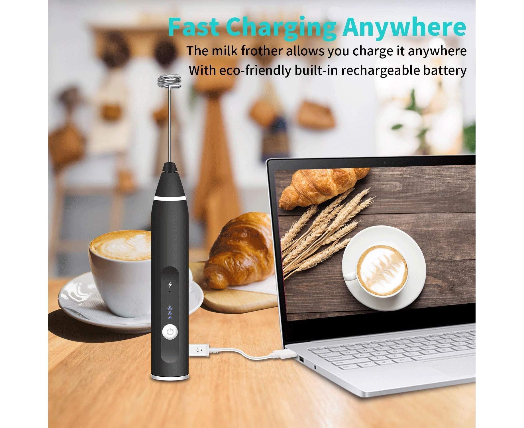 Electric milk frother,USB rechargeable milk frother 2 in 1 Hand-held battery-operated milk frother - Image 3