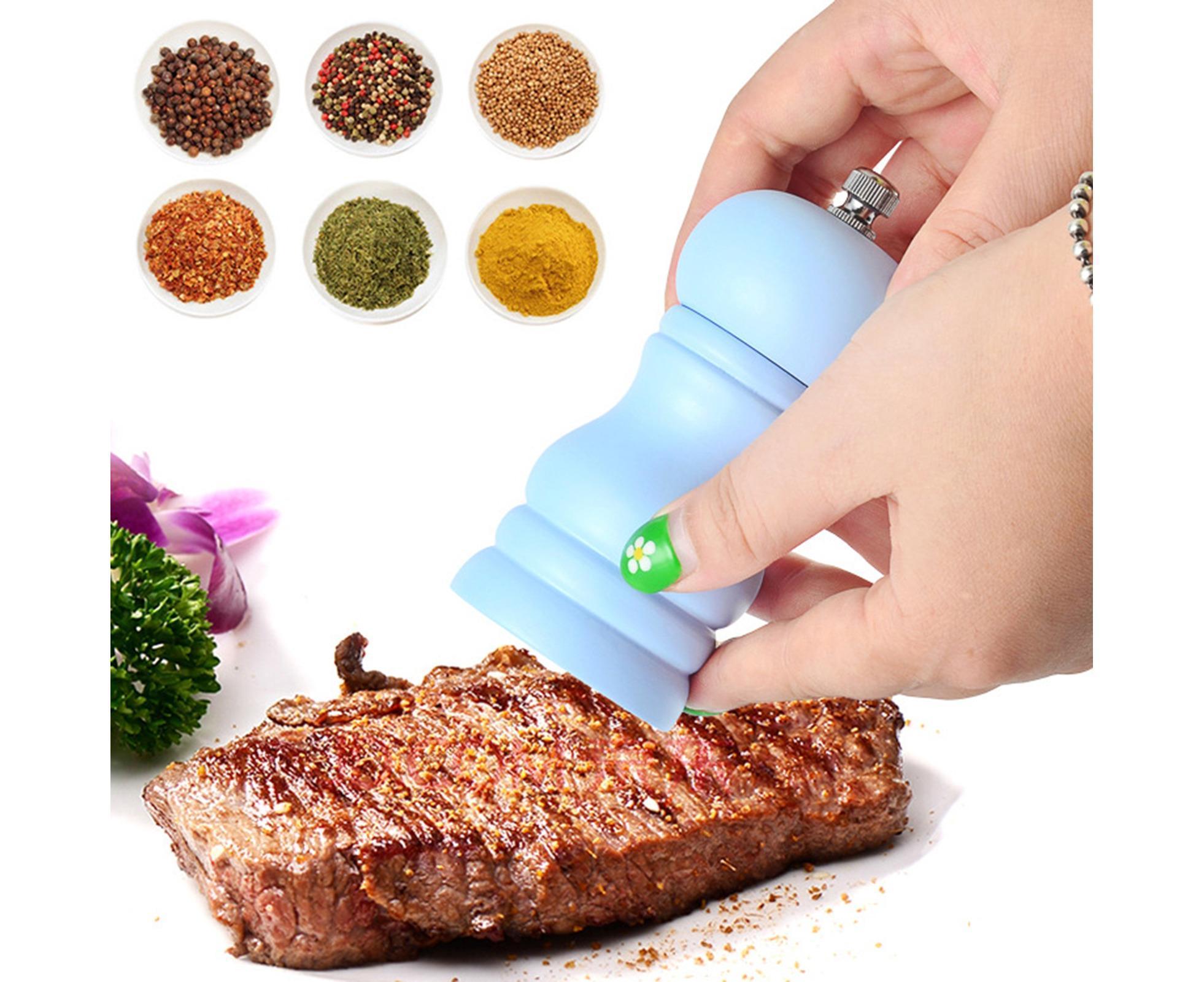 Pepper Grinder Food Grade Rust-proof Wood Handheld Pepper Salt Condiment Grinder for Home-Blue - Image 2