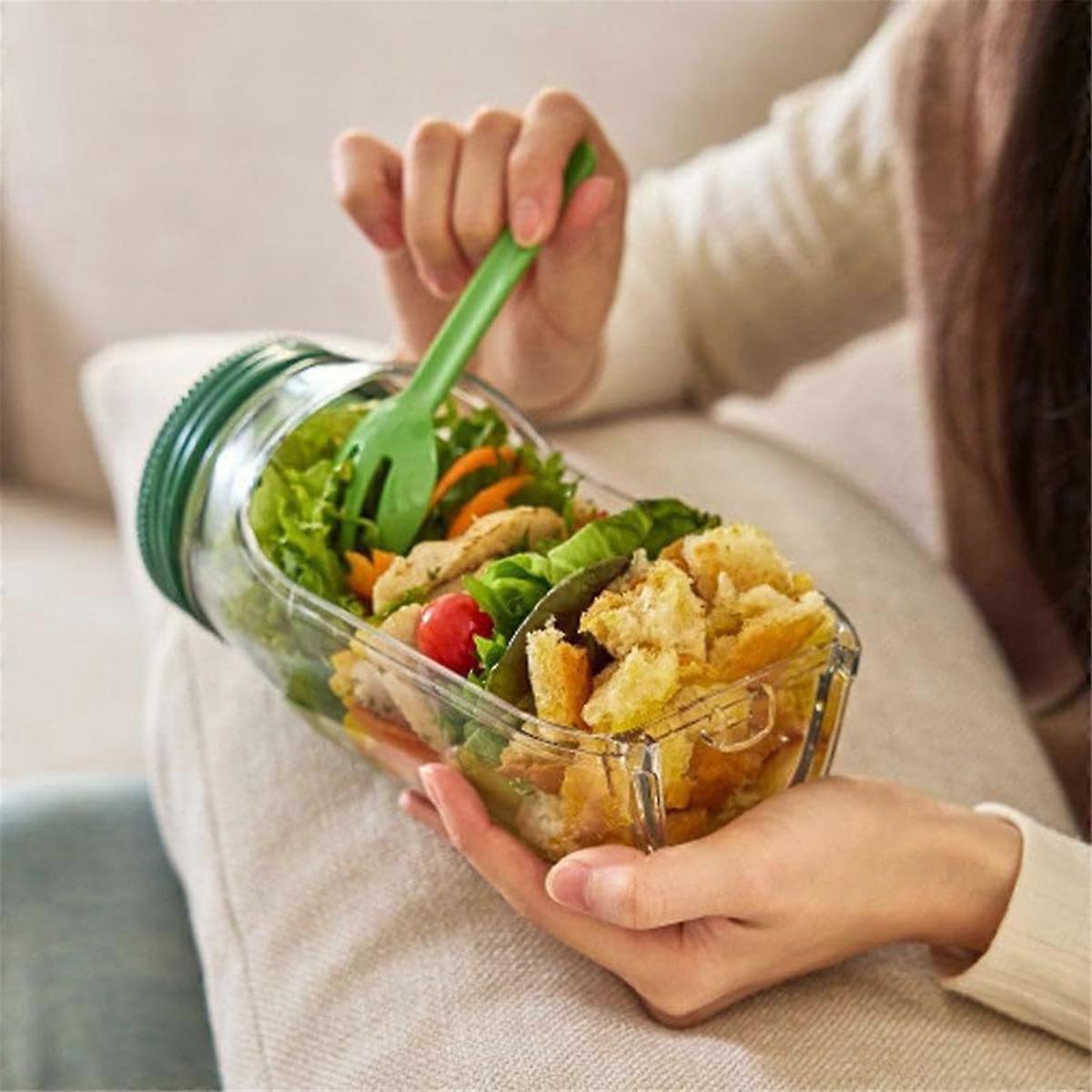 2pcs Salad Jar Set Leakproof Reusable Containers for Meal Prep Wet Dry Separation - Image 2