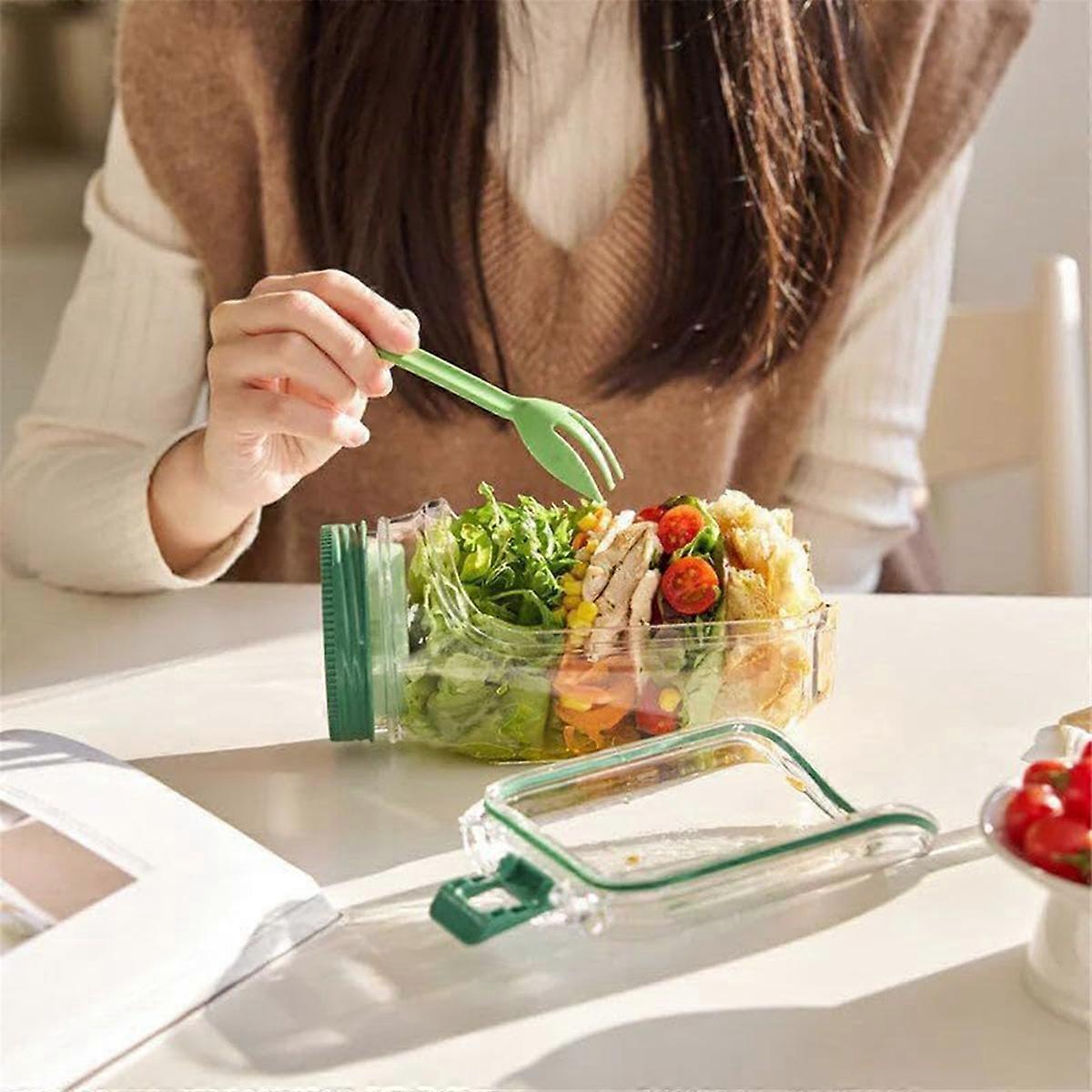 2pcs Salad Jar Set Leakproof Reusable Containers for Meal Prep Wet Dry Separation - Image 3