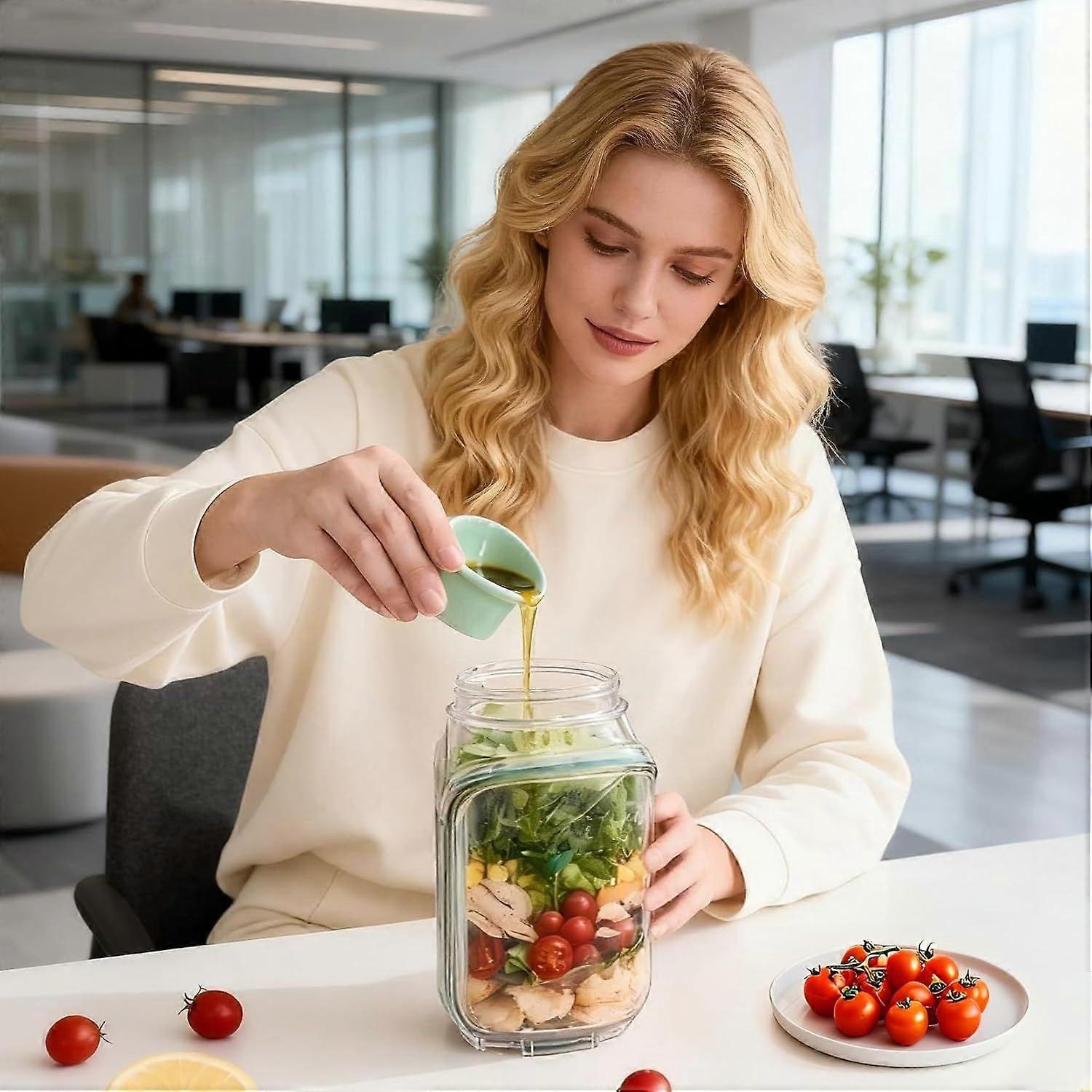1pc Salad Pod Mason Jar Side Open Portable Salad Container with Lid for Travel - Image 3