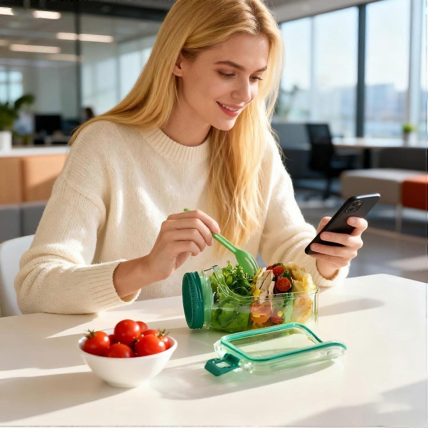 1pc Salad Pod Mason Jar Side Open Portable Salad Container with Lid for Travel - Image 4