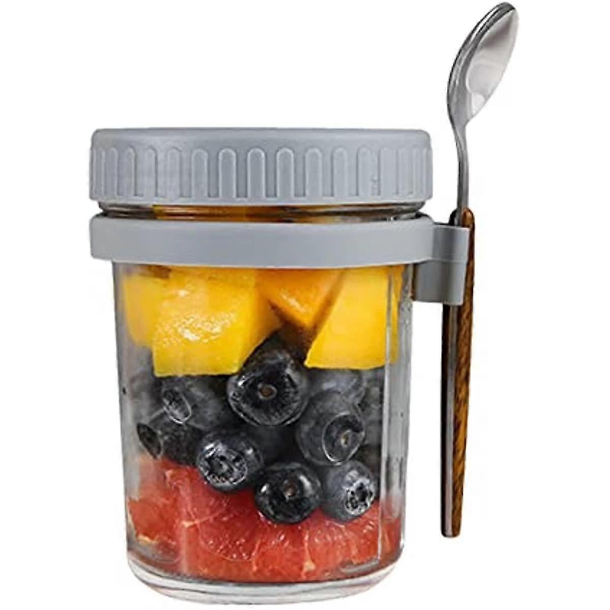 Salad Jars with Spoon Breakfast On The Go Oats Cups Large Airtight Storage Jars - Image 1