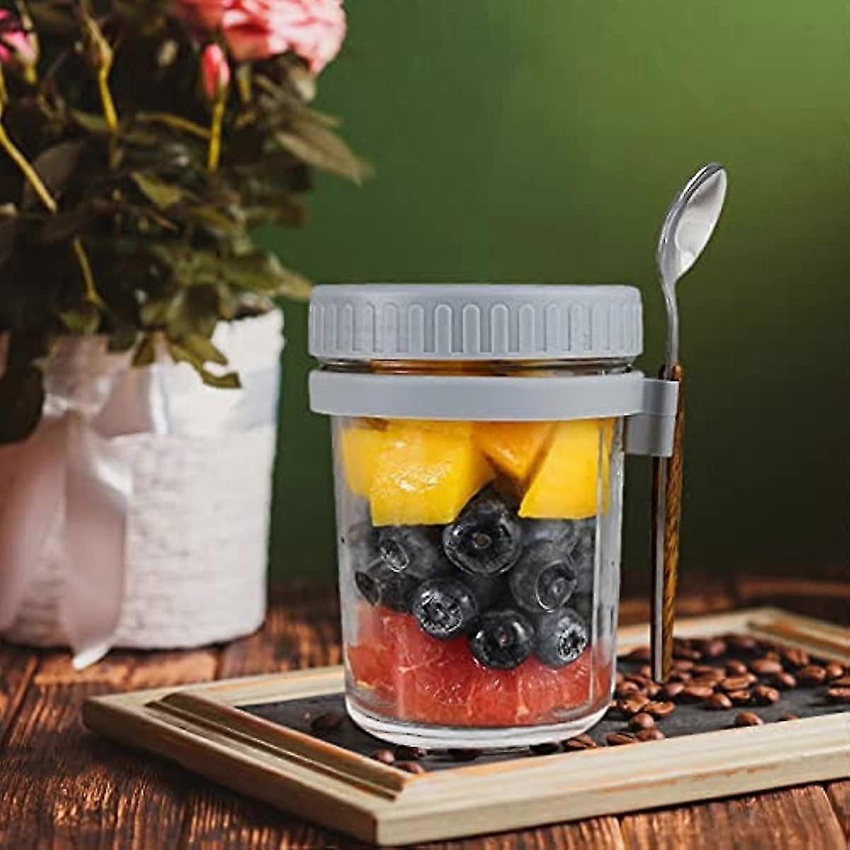 Salad Jars with Spoon Breakfast On The Go Oats Cups Large Airtight Storage Jars - Image 2