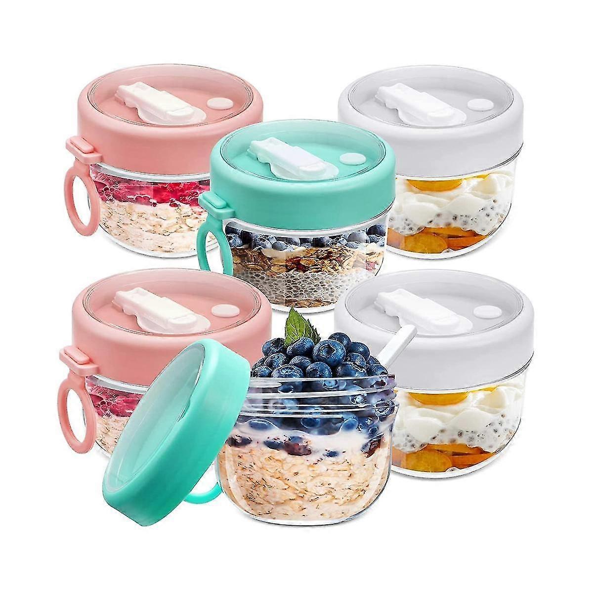 6pcs 20oz Overnight Oats Containers with Lids & Spoons Leakproof Yogurt Salad Jars - Image 1