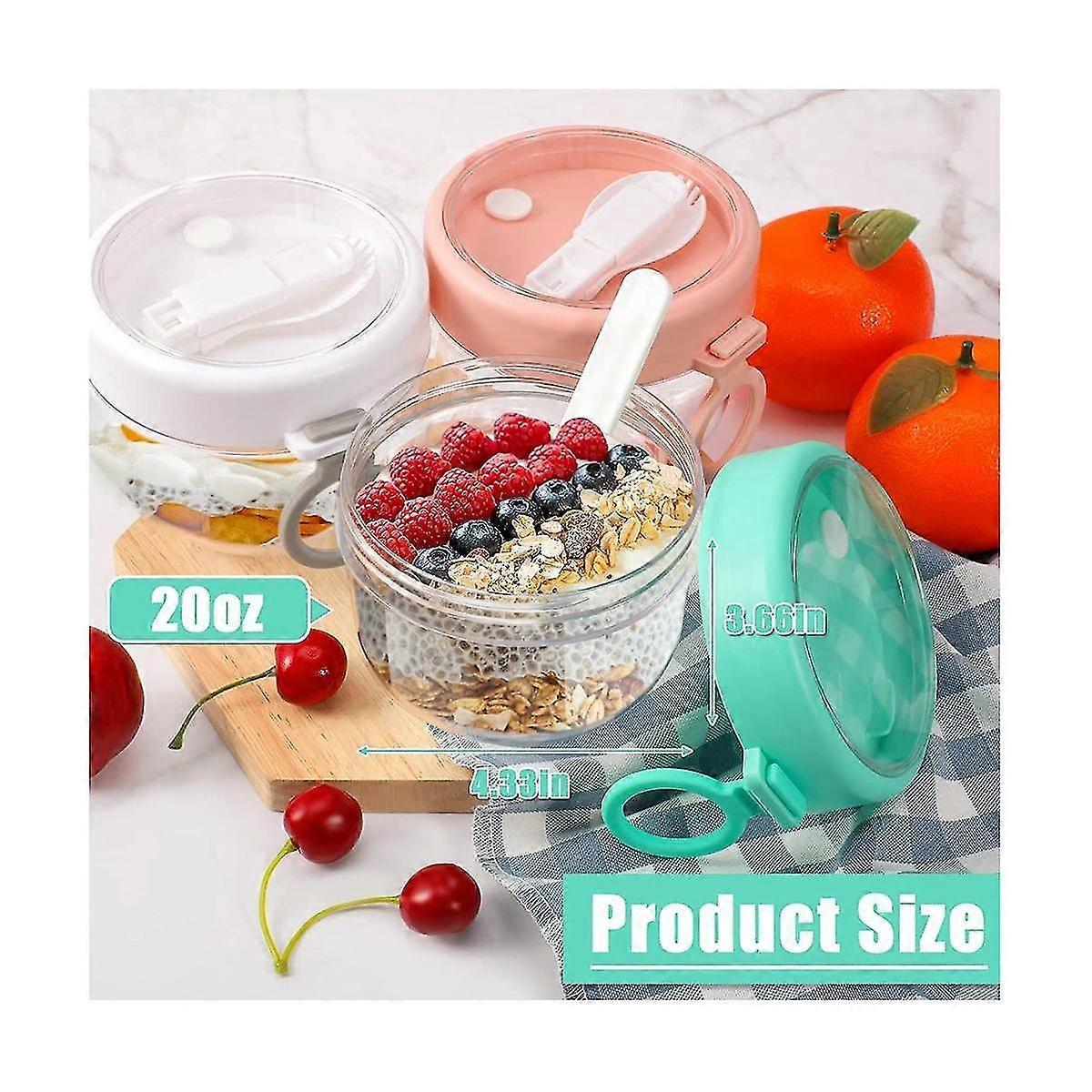 6pcs 20oz Overnight Oats Containers with Lids & Spoons Leakproof Yogurt Salad Jars - Image 3