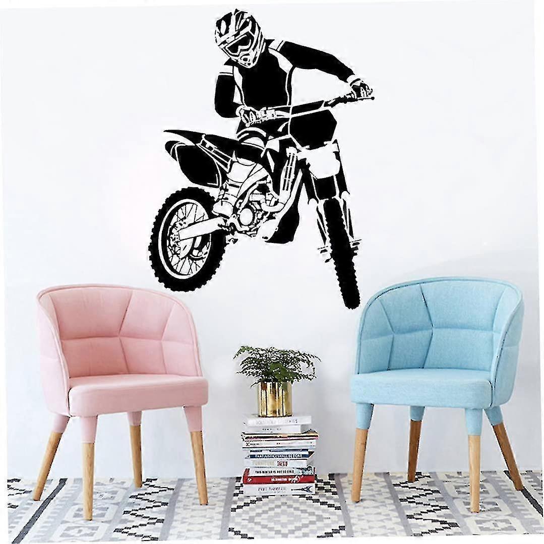 Motorbike Wall Stickers Self Adhesive Pvc Dirt Bike Wall Decal Bedroom Decor Black 58x68cm Dirt Bike Wall Sticker (black) - Image 2
