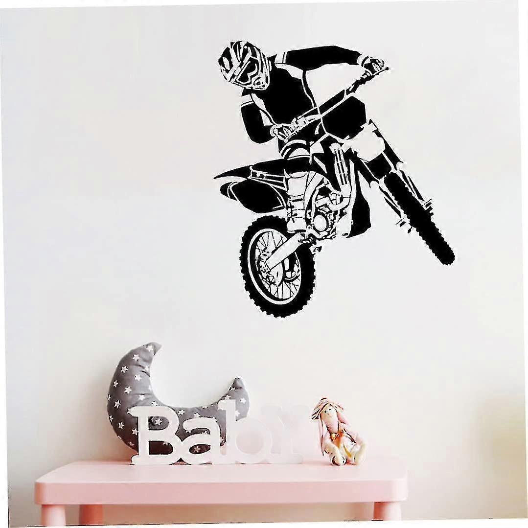 Motorbike Wall Stickers Self Adhesive Pvc Dirt Bike Wall Decal Bedroom Decor Black 58x68cm Dirt Bike Wall Sticker (black) - Image 5