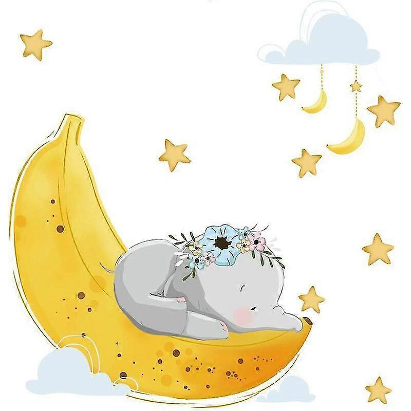 Flying Elephant Wall Decal Animal With Cloud Moon Star Wall Sticker Dumbo - Image 1
