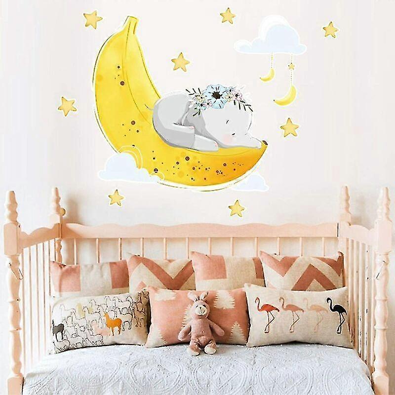Flying Elephant Wall Decal Animal With Cloud Moon Star Wall Sticker Dumbo - Image 2