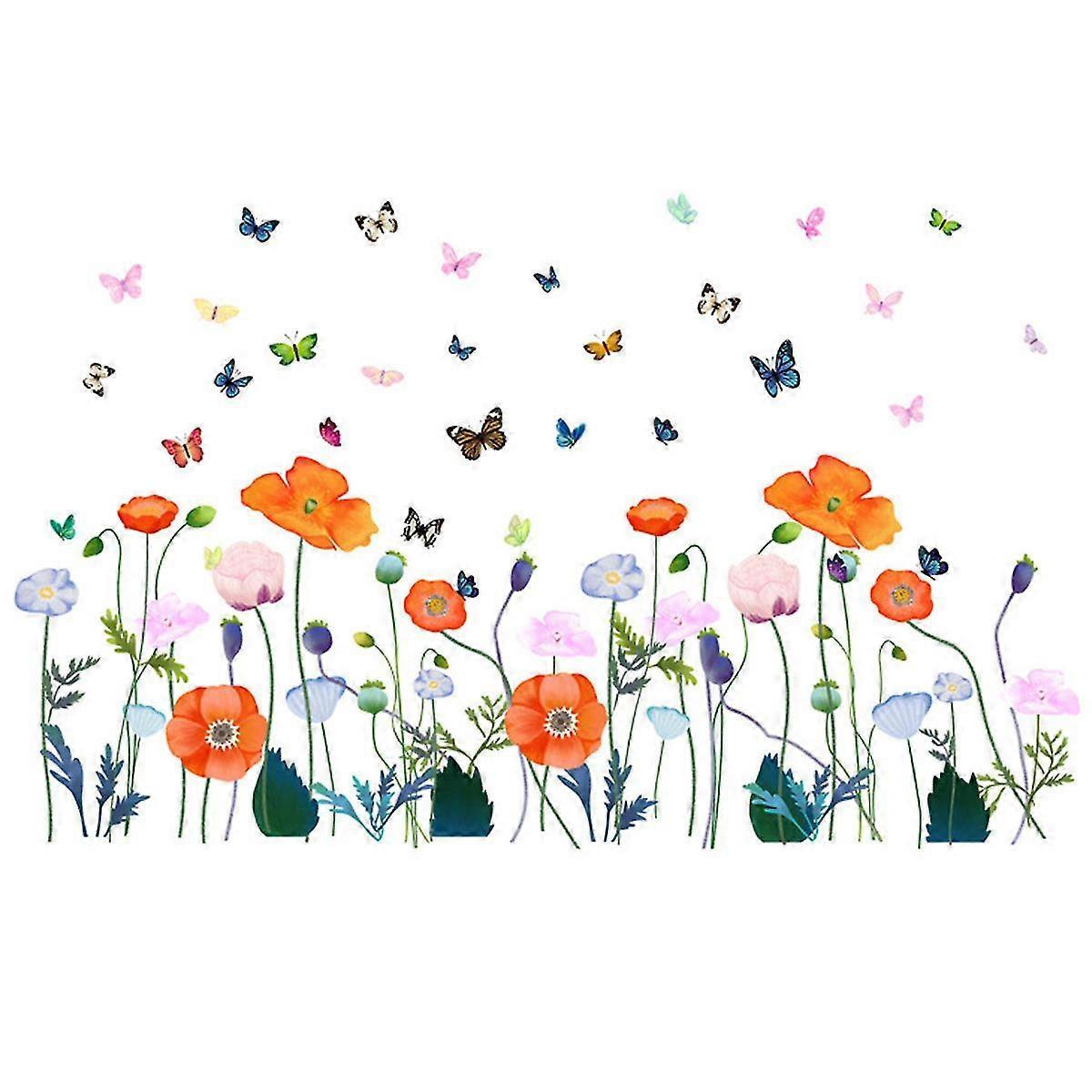 Fresh Flowers And Plants Wall Stickers Glass Window Stickers Colorful Butterfly Flowers Bedroom Living Room Decoration Stickers - Image 1