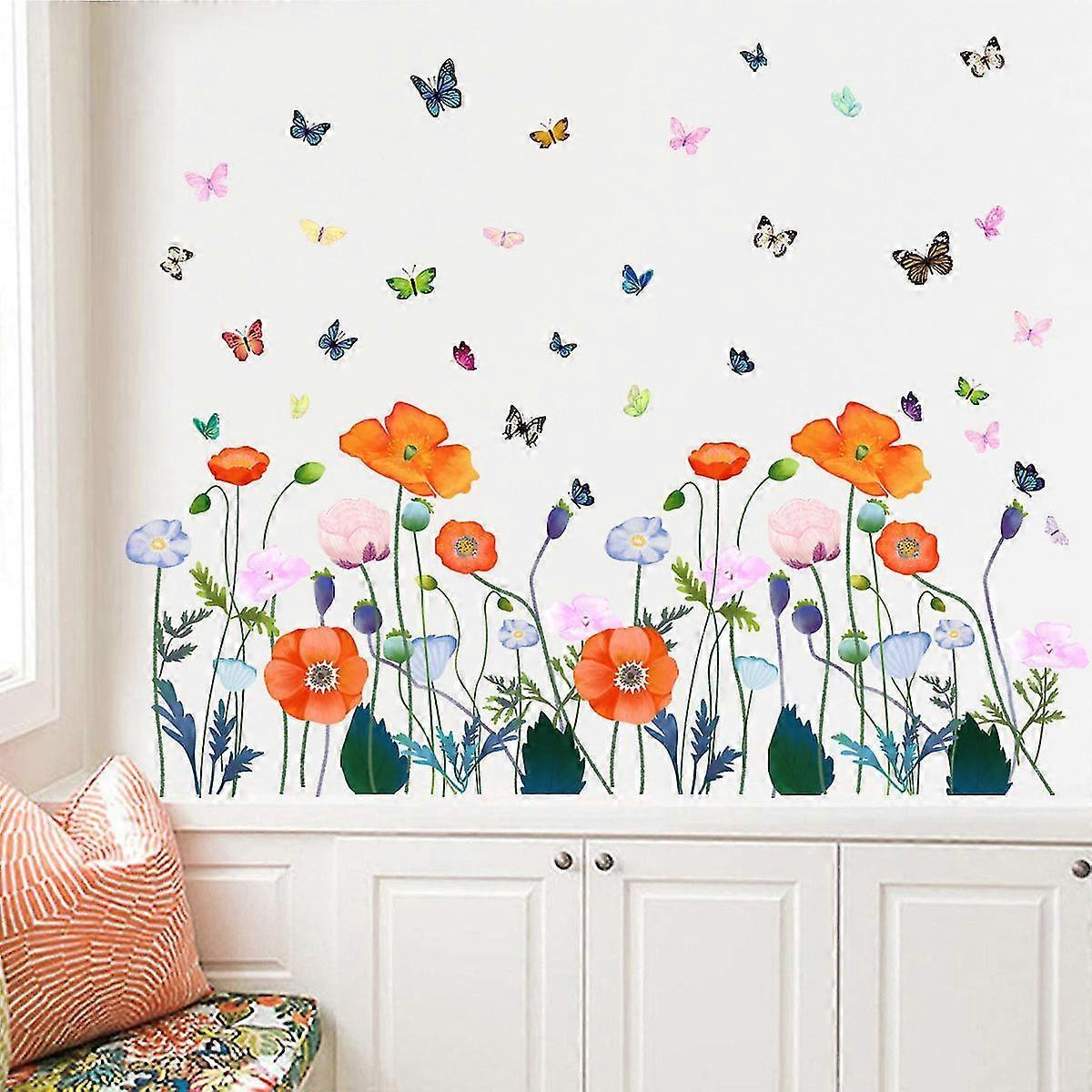 Fresh Flowers And Plants Wall Stickers Glass Window Stickers Colorful Butterfly Flowers Bedroom Living Room Decoration Stickers - Image 3